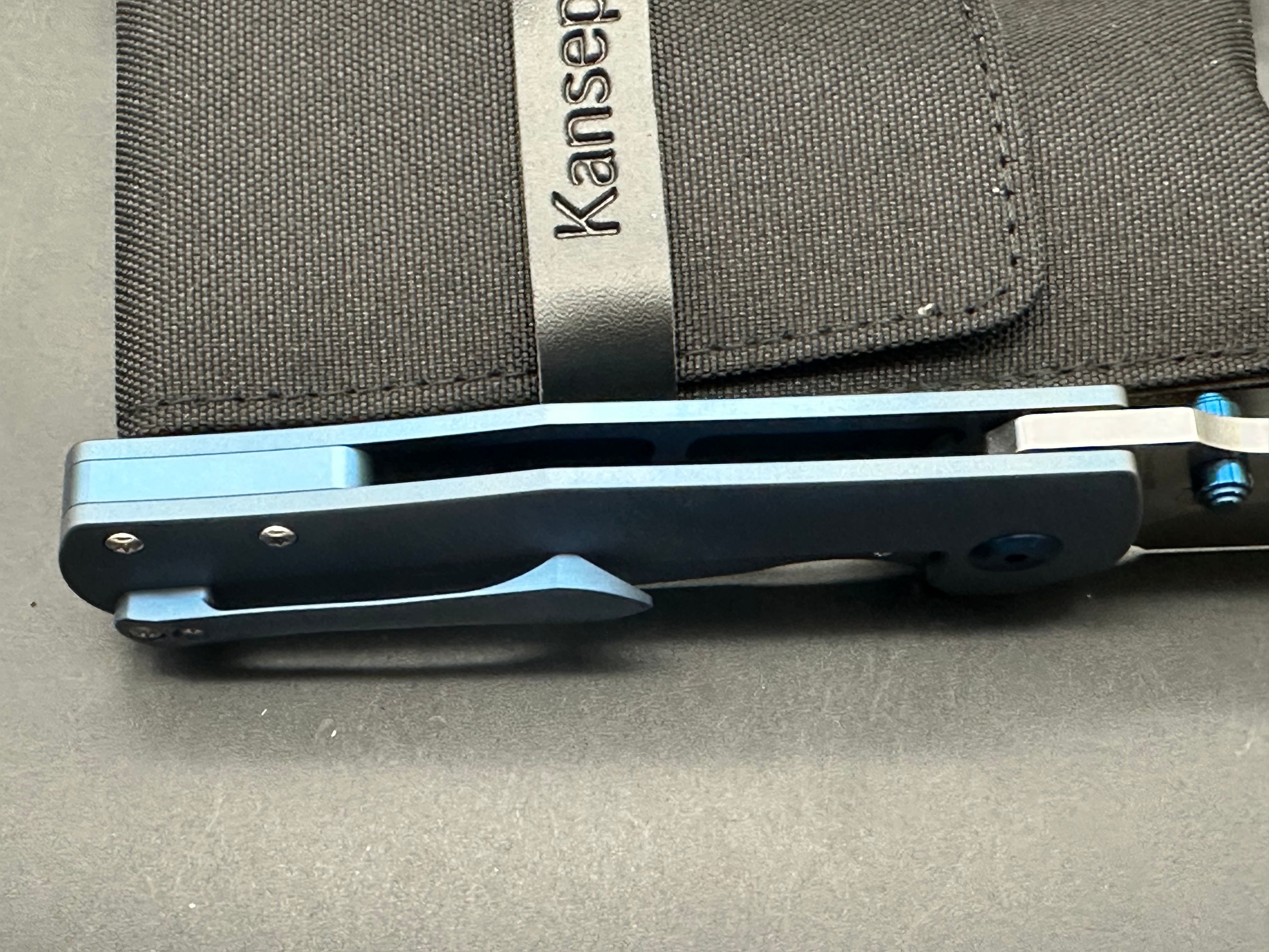 KANSEPT DREADNAUGHT FOLDING KNIFE BLUE TITANIUM HANDLE S35VN CLEAVER PLAIN BLADE
