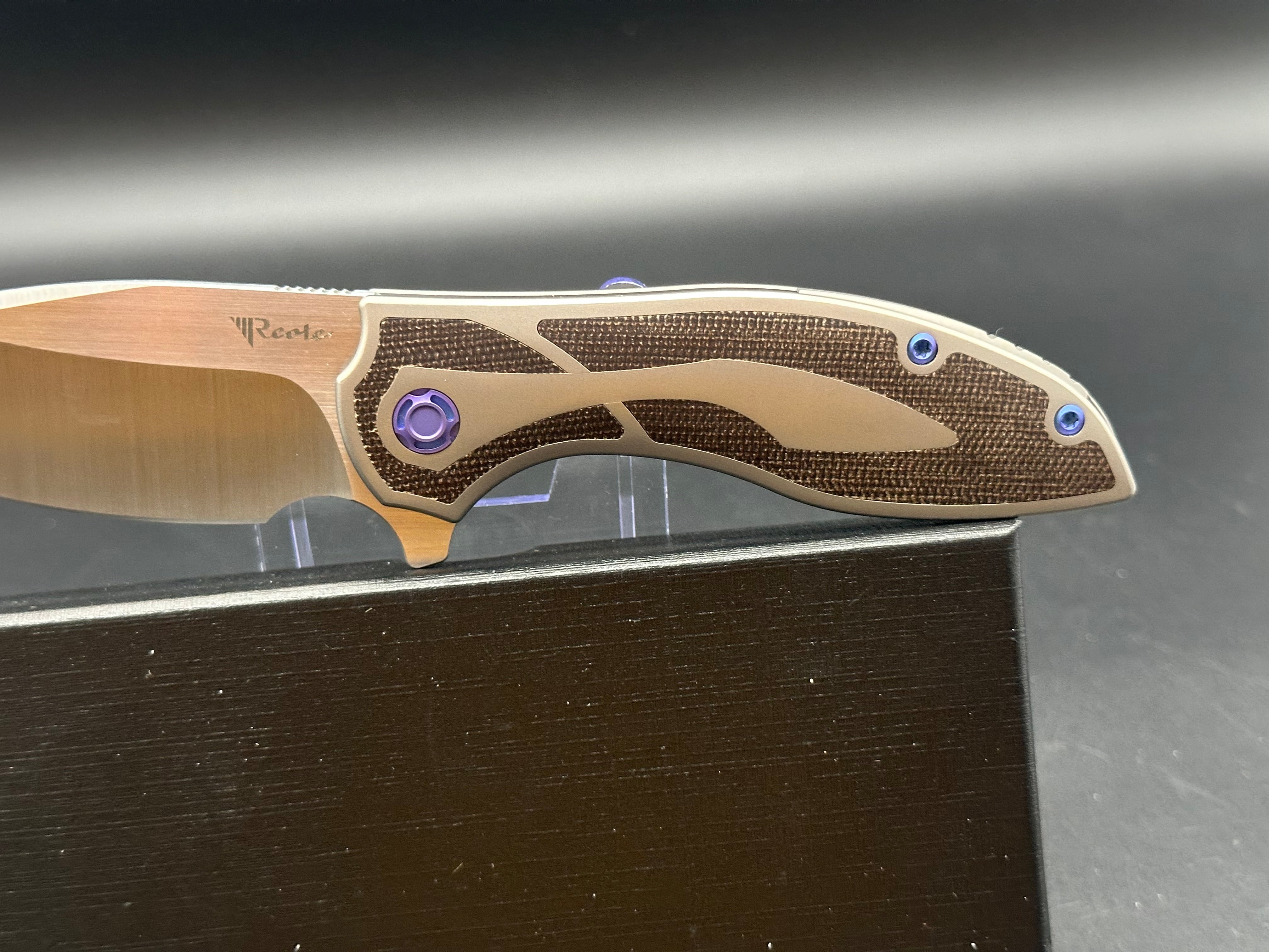 Reate Iron Frame Lock Flipper Knife brown Micarta