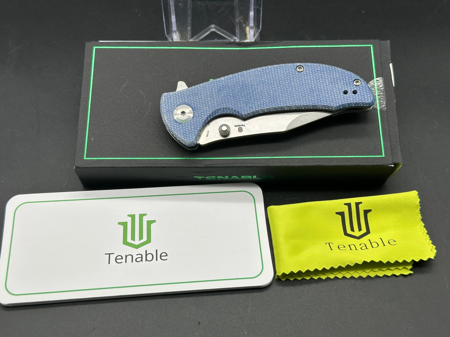 TENABLE REI FOLDING KNIFE BLUE MICARTA HANDLE 14C28N PLAIN EDGE