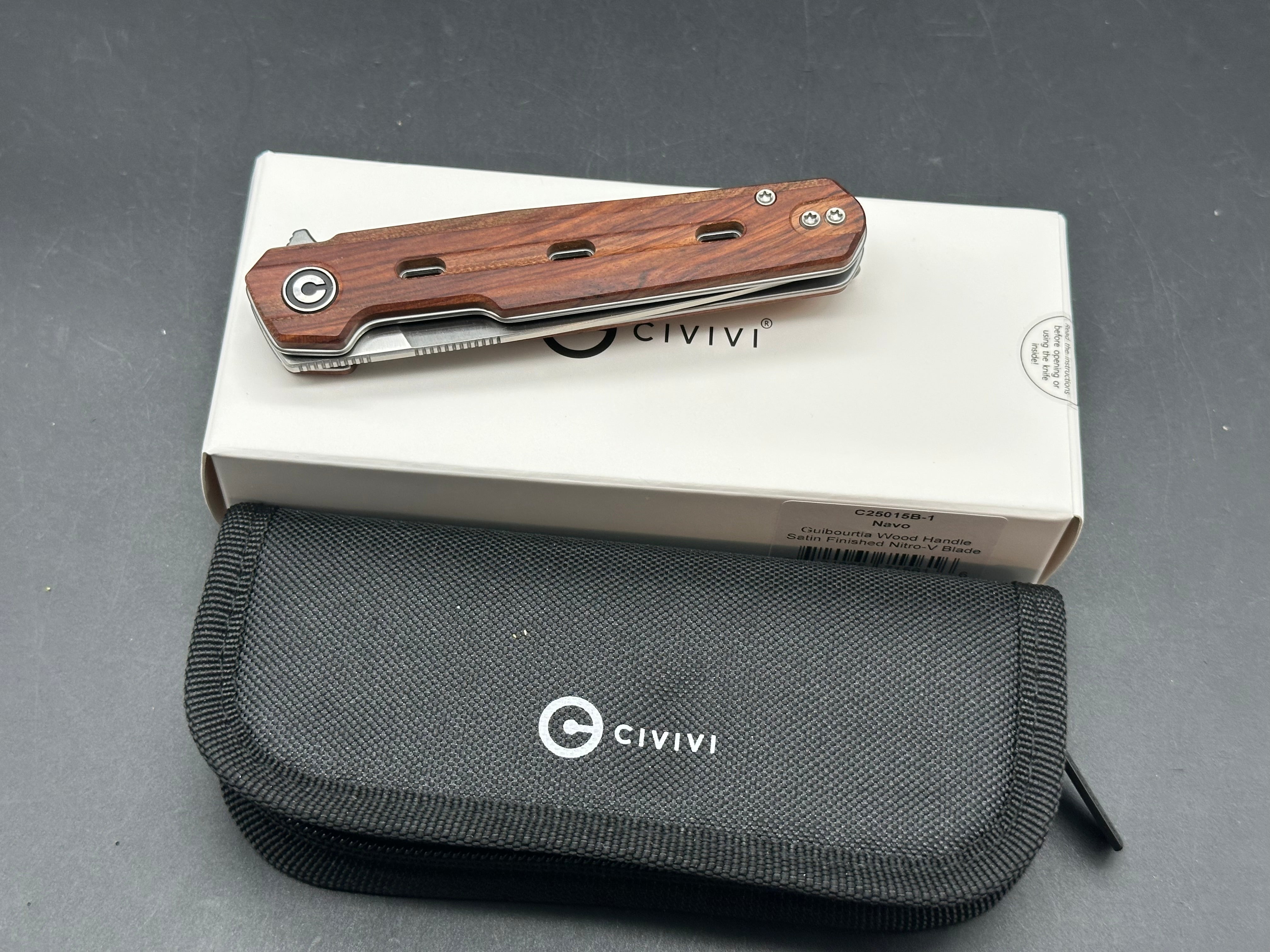CIVIVI NAVO GUIBOURTIA WOOD HANDLE NITRO-V PLAIN EDGE SATIN