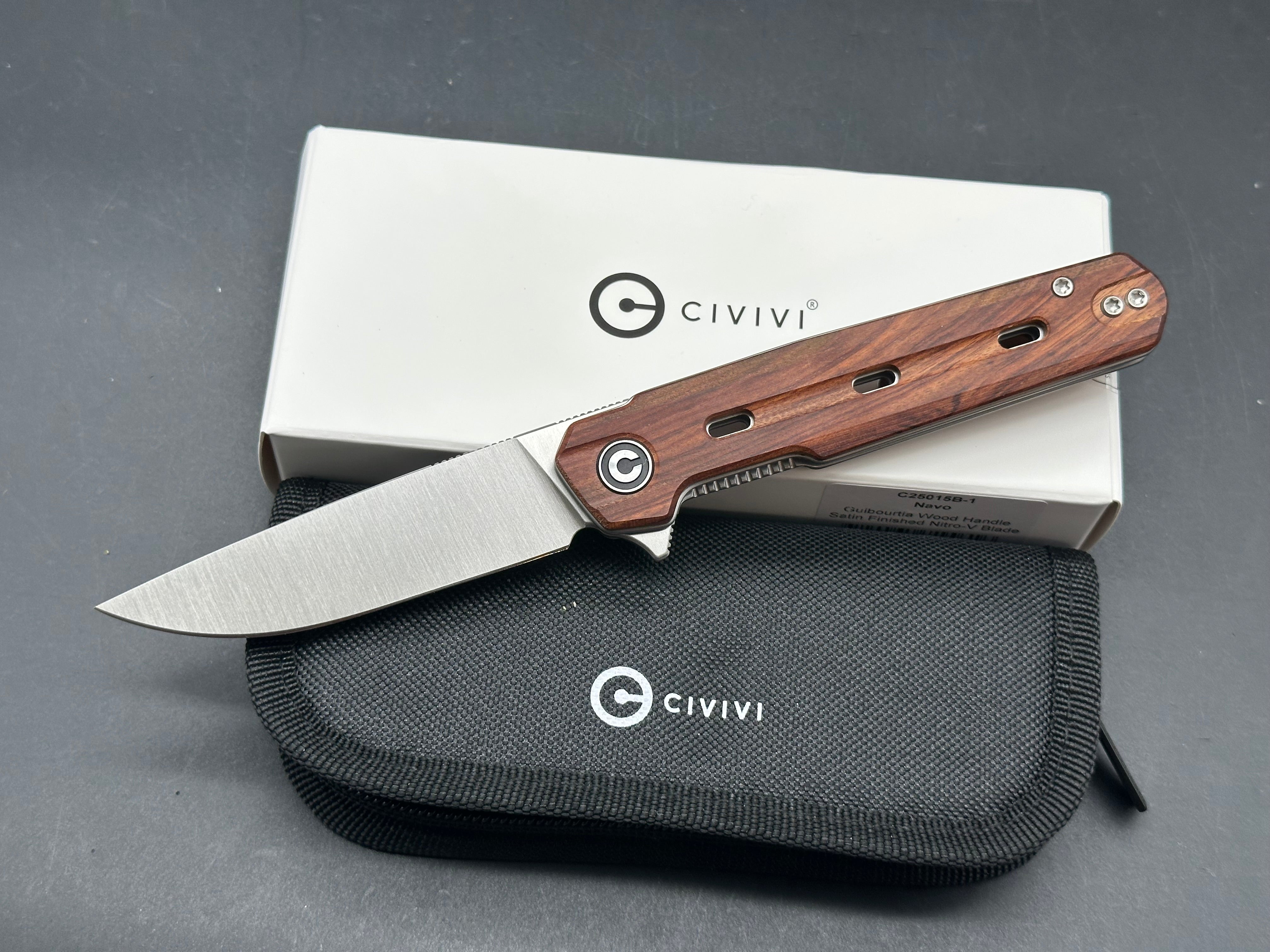 CIVIVI NAVO GUIBOURTIA WOOD HANDLE NITRO-V PLAIN EDGE SATIN