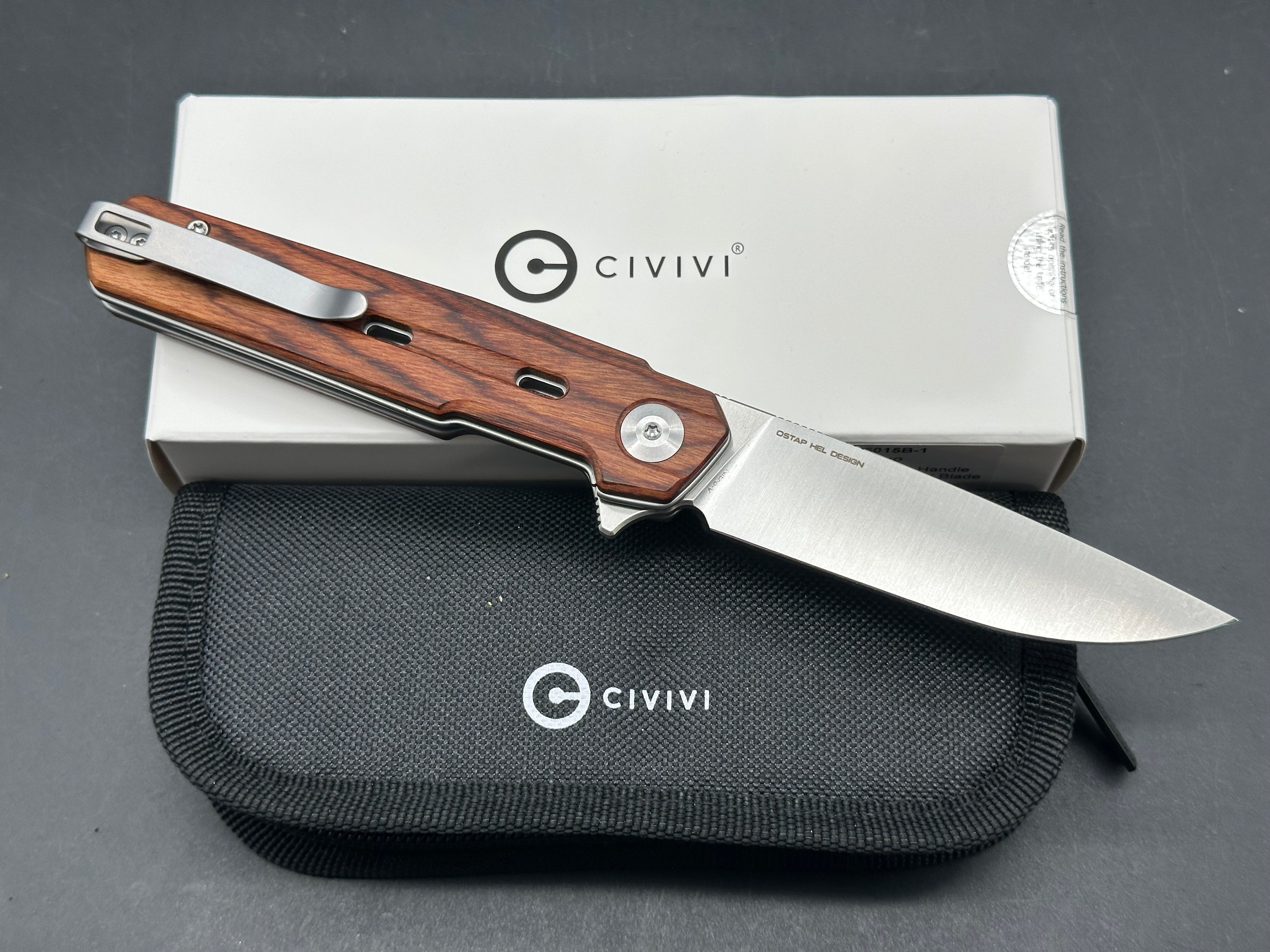 CIVIVI NAVO GUIBOURTIA WOOD HANDLE NITRO-V PLAIN EDGE SATIN