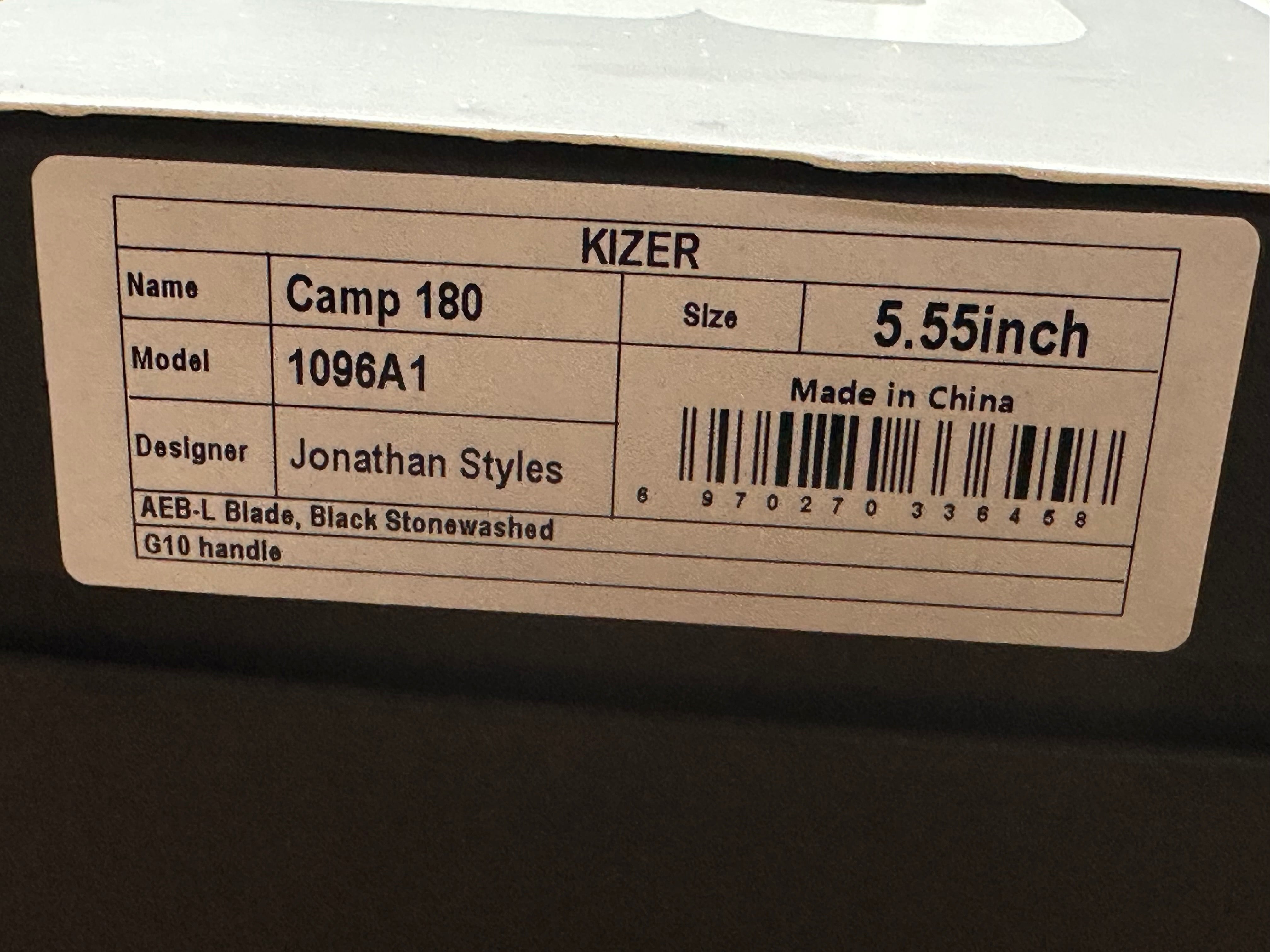 KIZER CAMP 180 BLACK G10 HANDLE AEB-L DROP POINT PLAIN EDGE BLACK STONEWASH FINISH