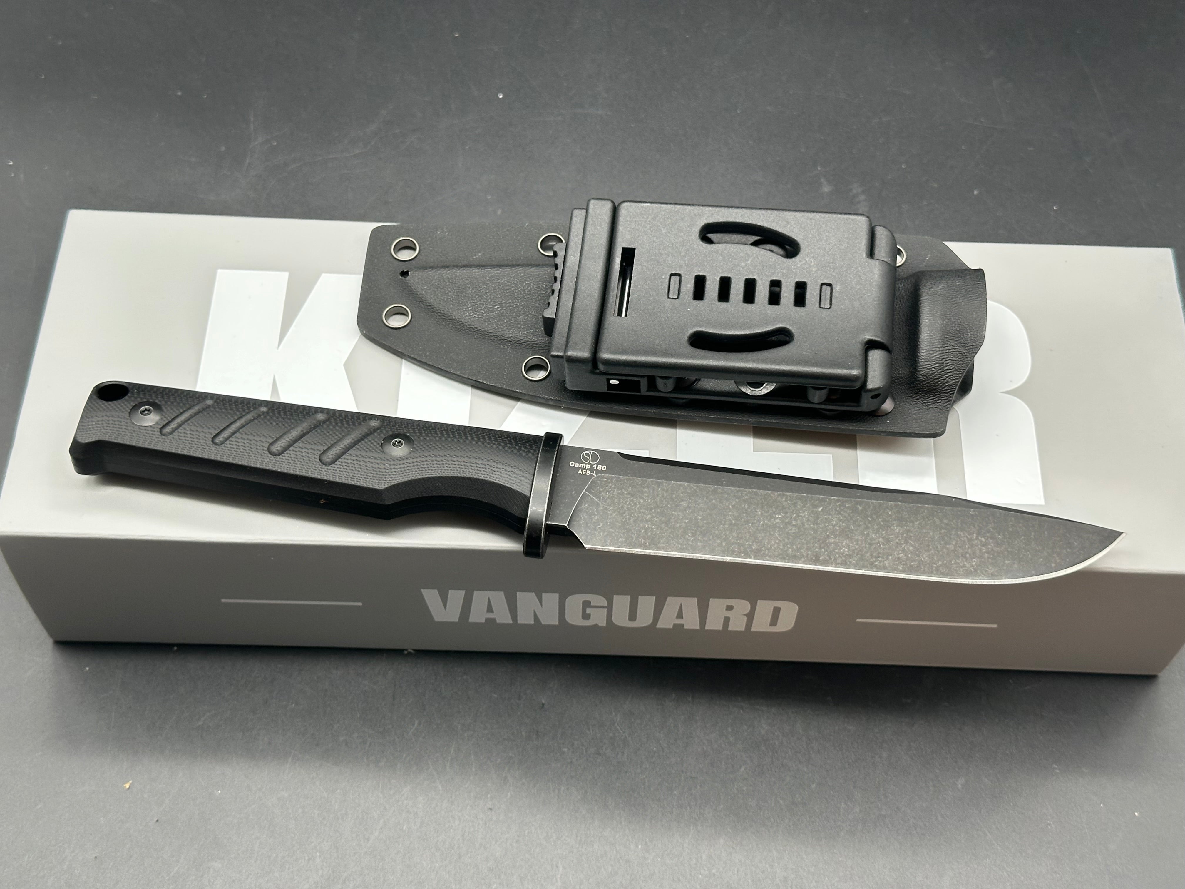 KIZER CAMP 180 BLACK G10 HANDLE AEB-L DROP POINT PLAIN EDGE BLACK STONEWASH FINISH