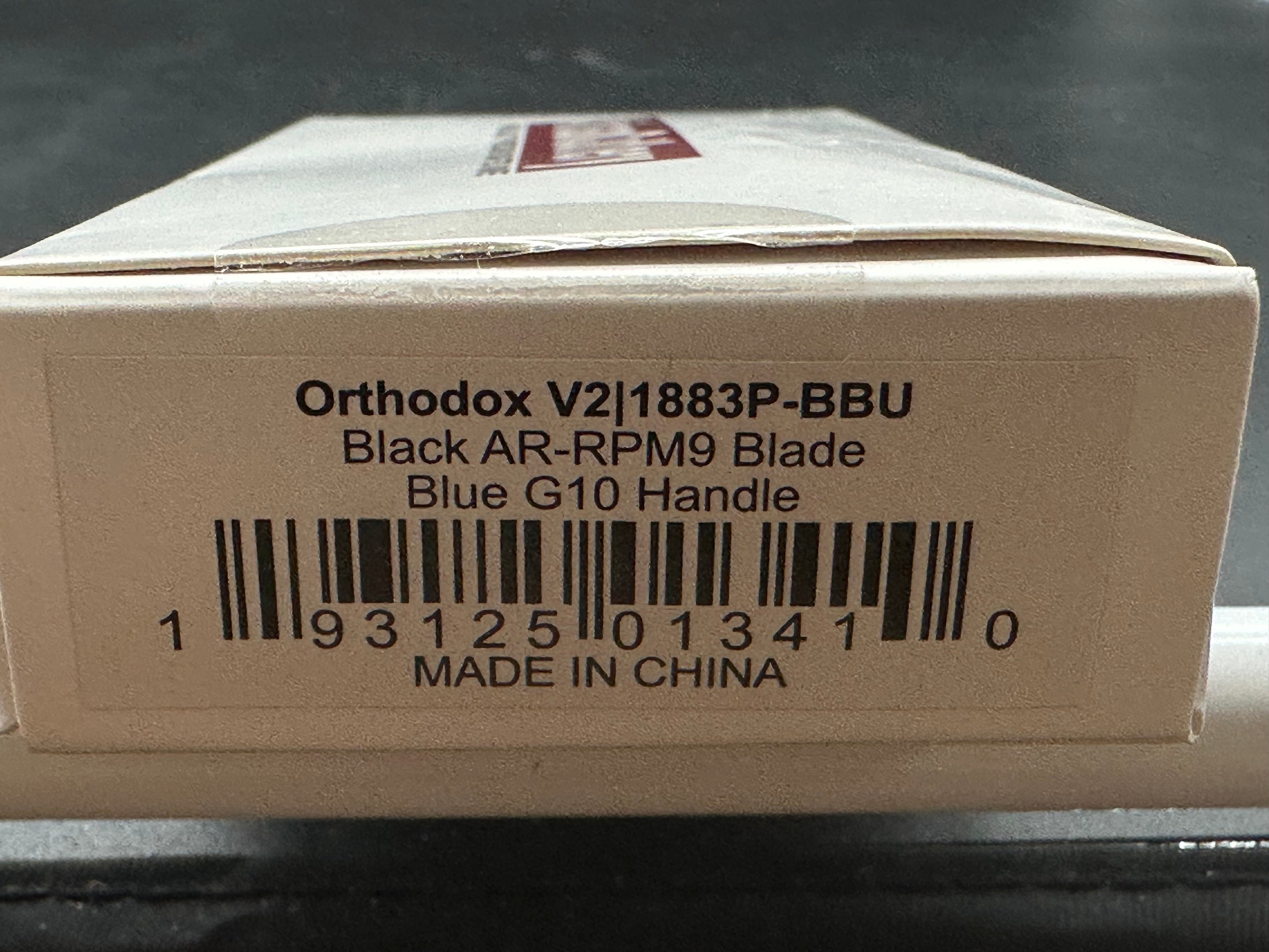 ARTISAN CUTLERY ORTHODOX V2 AR-RPM9 BLACK STEEL BLADE BLUE G10 HANDLE