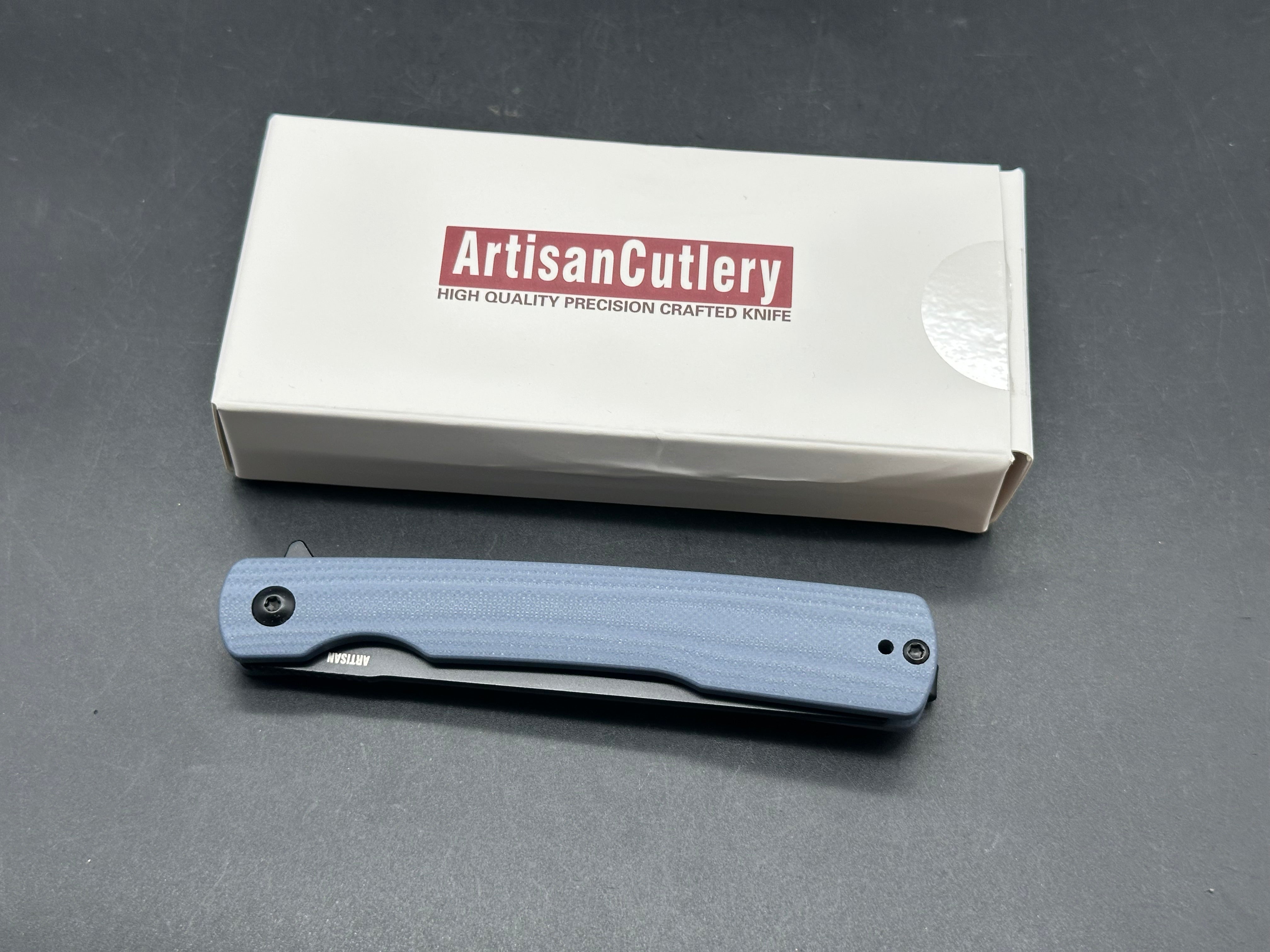ARTISAN CUTLERY ORTHODOX V2 AR-RPM9 BLACK STEEL BLADE BLUE G10 HANDLE