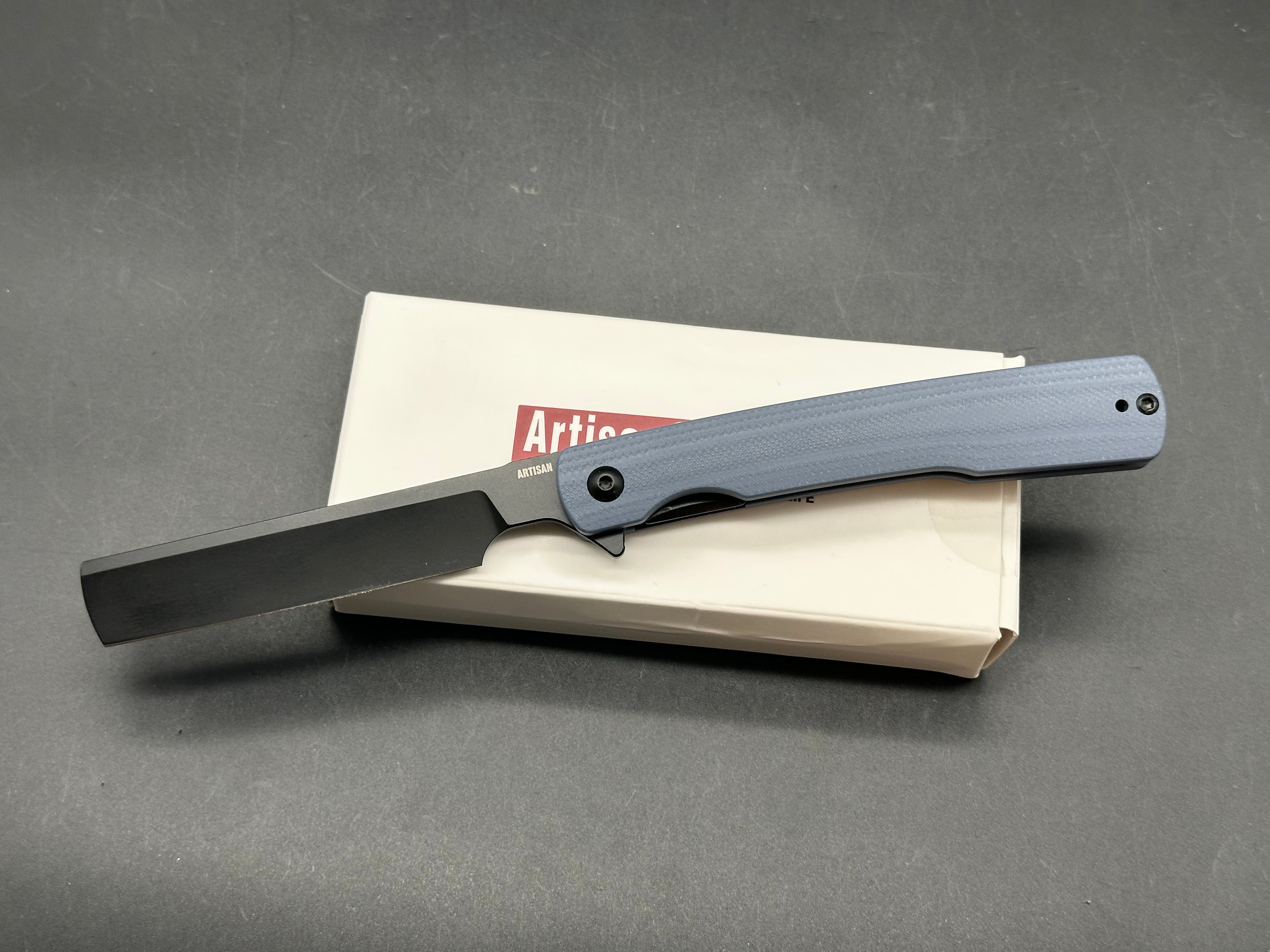 ARTISAN CUTLERY ORTHODOX V2 AR-RPM9 BLACK STEEL BLADE BLUE G10 HANDLE