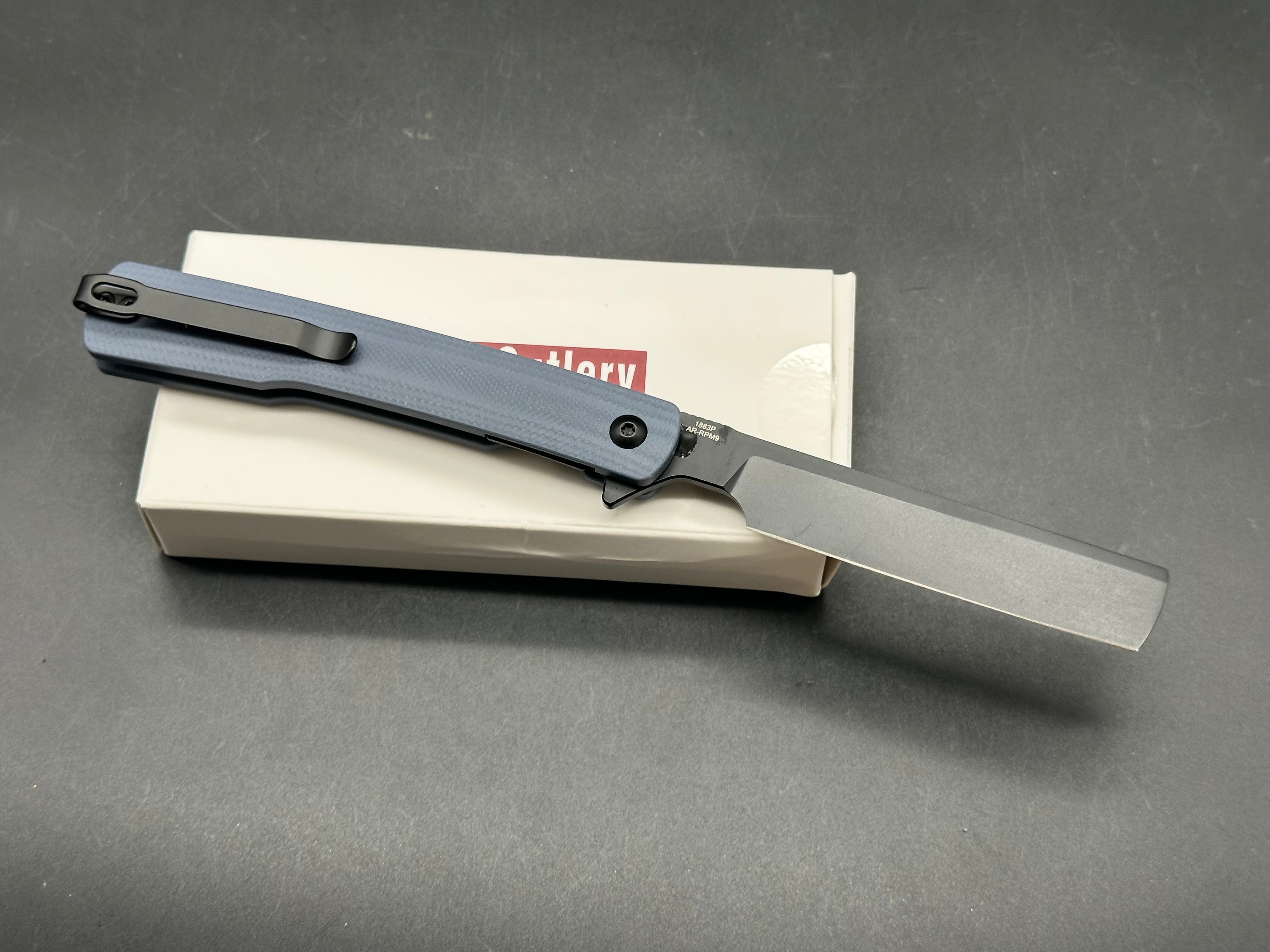 ARTISAN CUTLERY ORTHODOX V2 AR-RPM9 BLACK STEEL BLADE BLUE G10 HANDLE