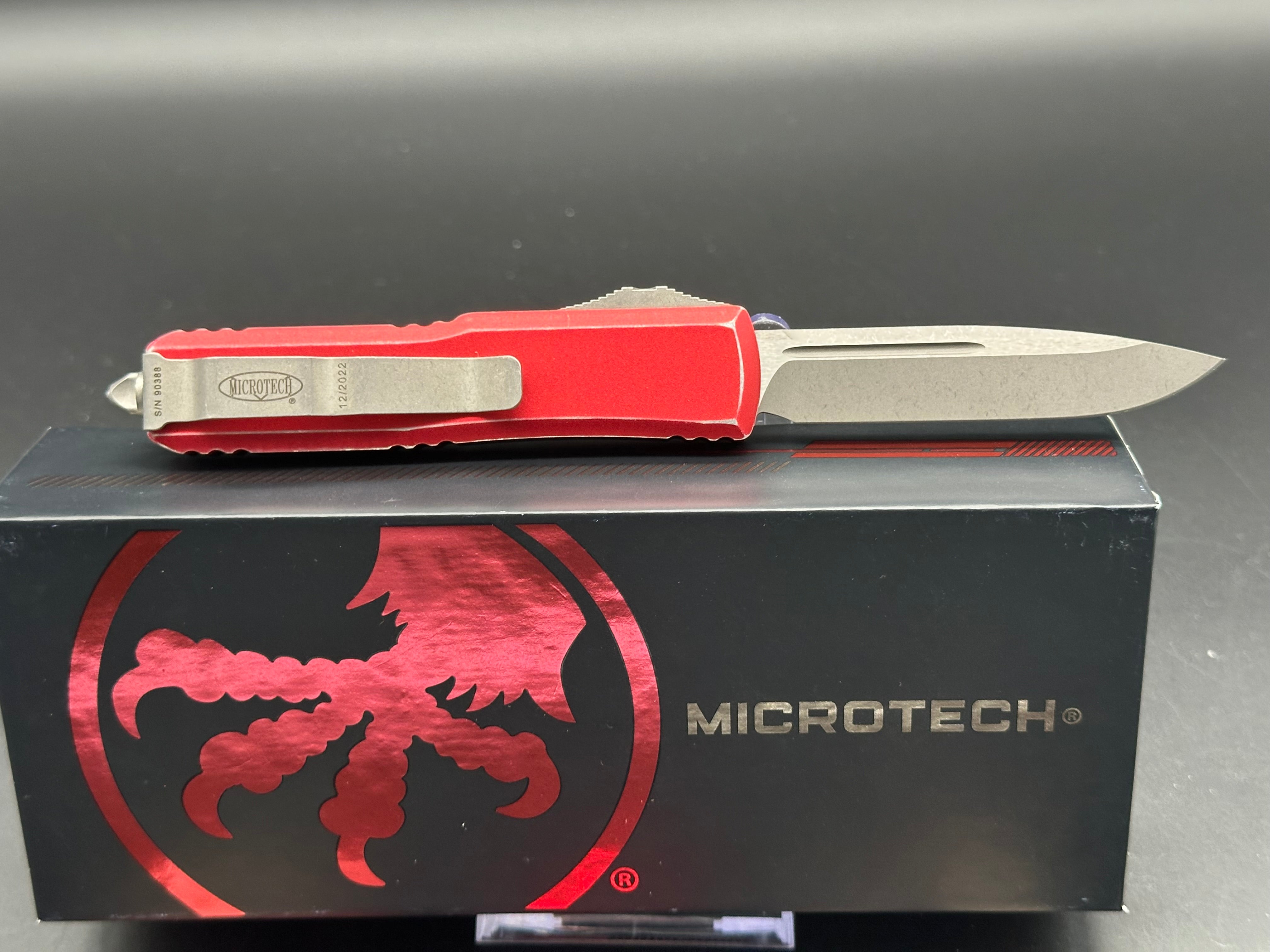 Microtech UTX-85 S/E OTF Automatic Knife Distressed Red Aluminum (3.1" SW)