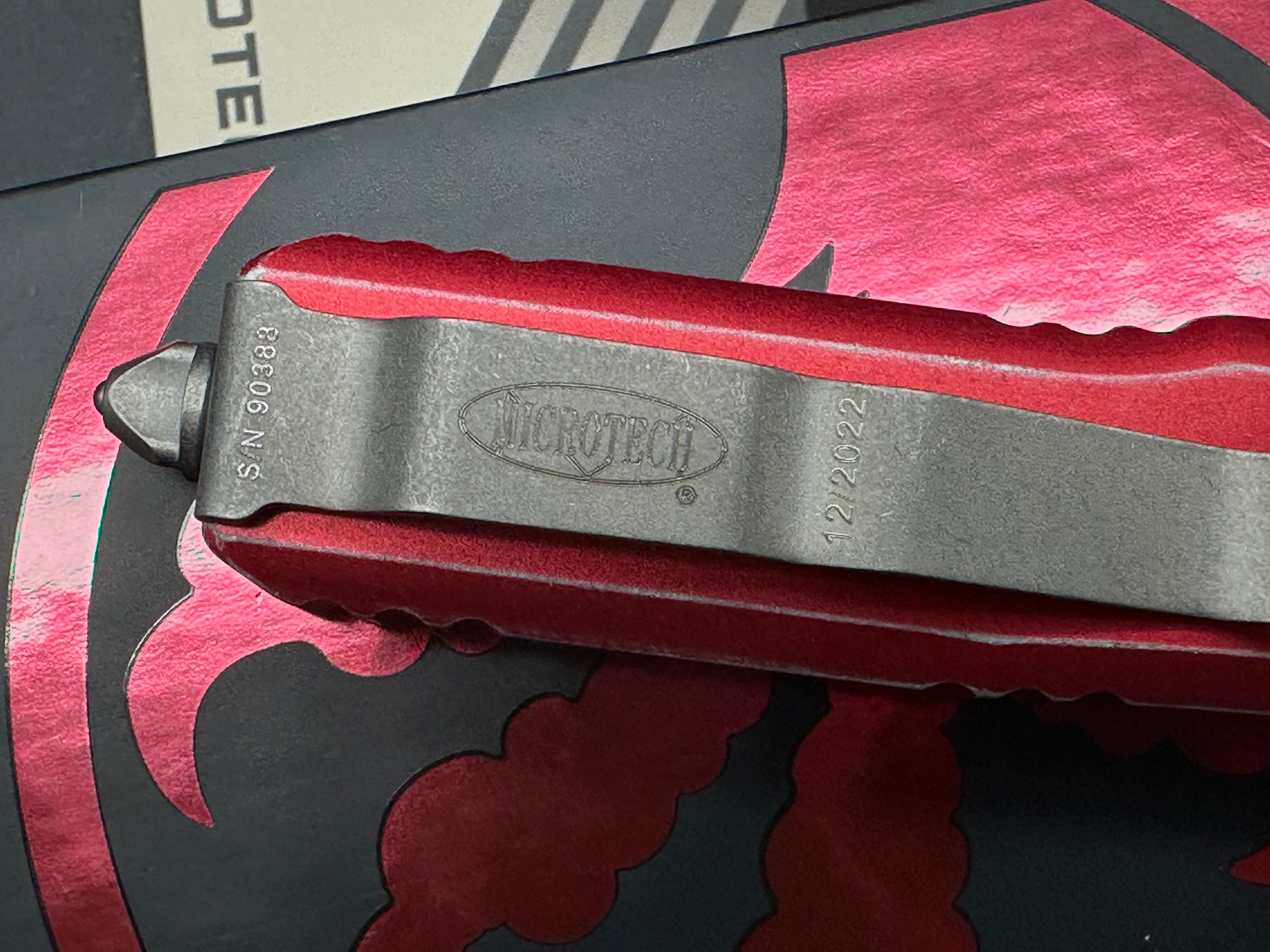 Microtech UTX-85 S/E OTF Automatic Knife Distressed Red Aluminum (3.1" SW)