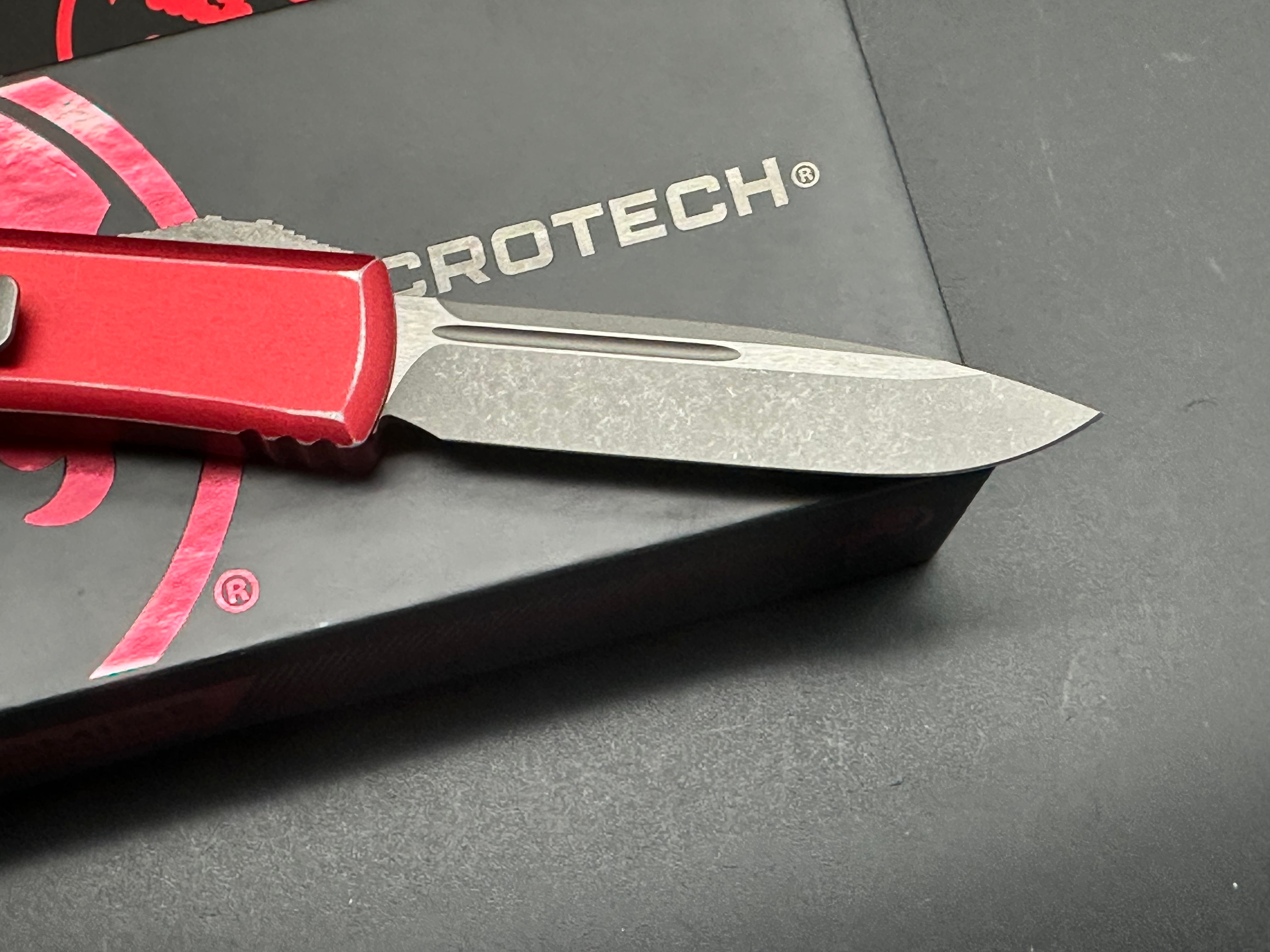 Microtech UTX-85 S/E OTF Automatic Knife Distressed Red Aluminum (3.1" SW)