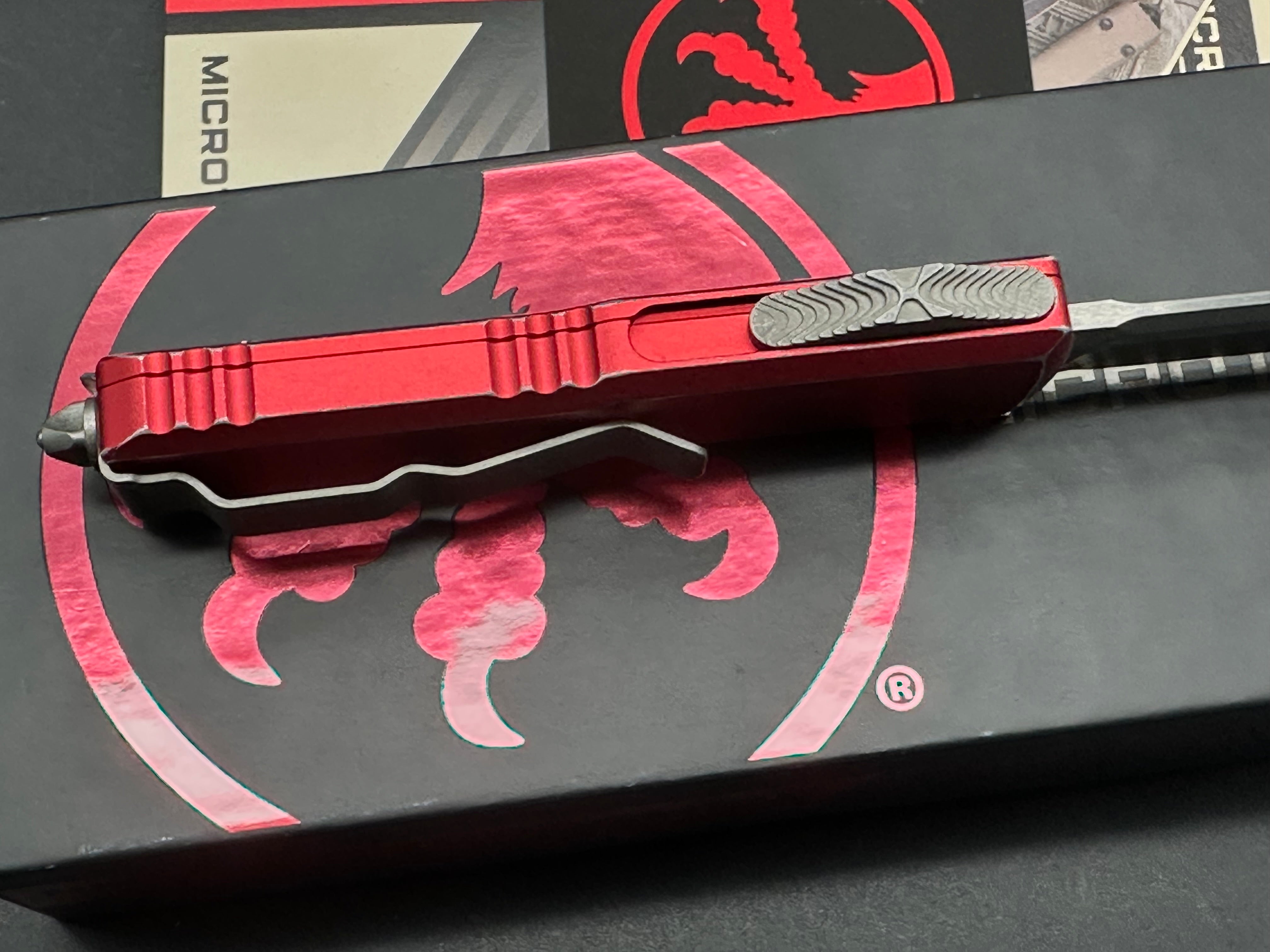 Microtech UTX-85 S/E OTF Automatic Knife Distressed Red Aluminum (3.1" SW)