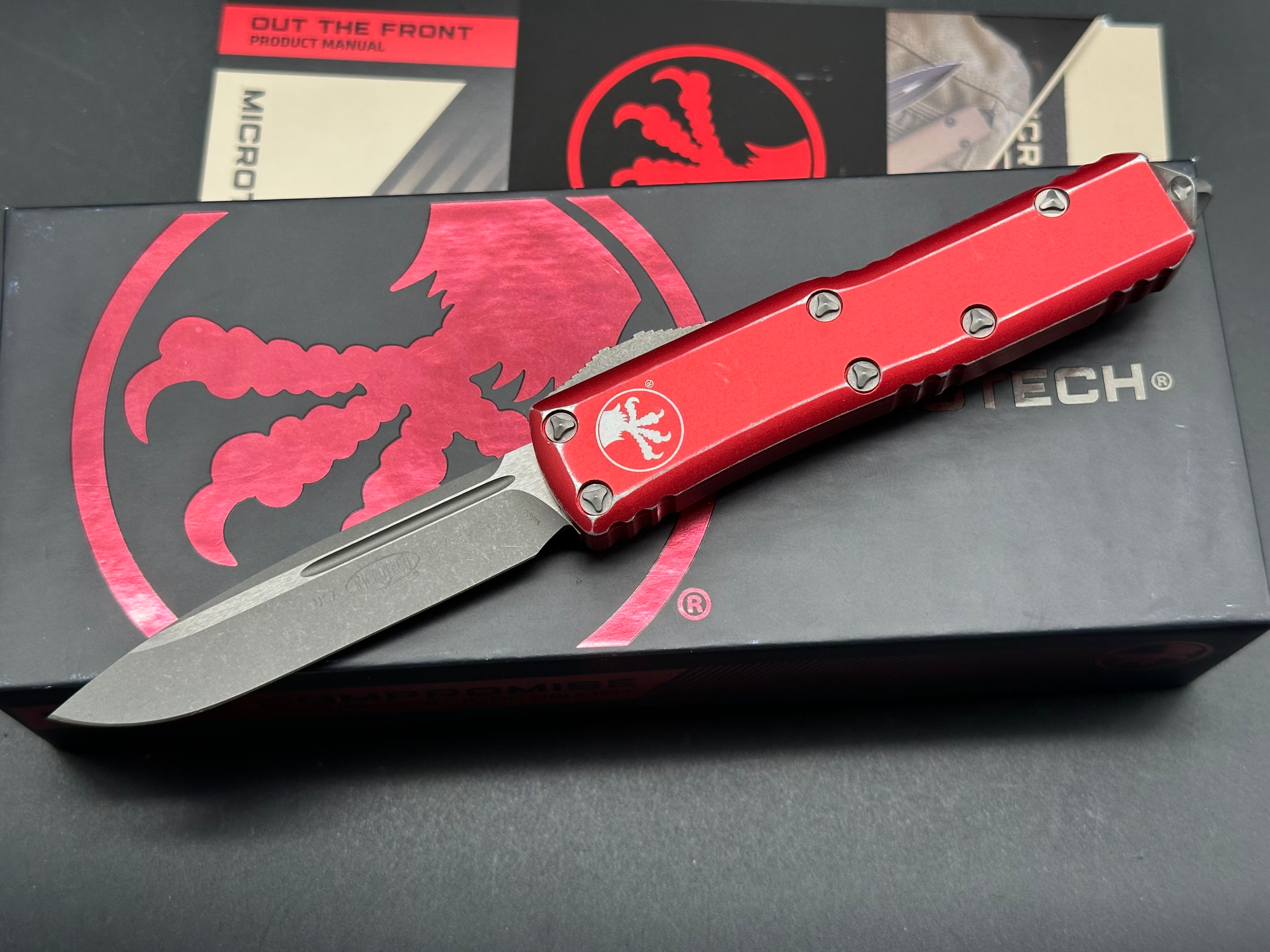 Microtech UTX-85 S/E OTF Automatic Knife Distressed Red Aluminum (3.1" SW)