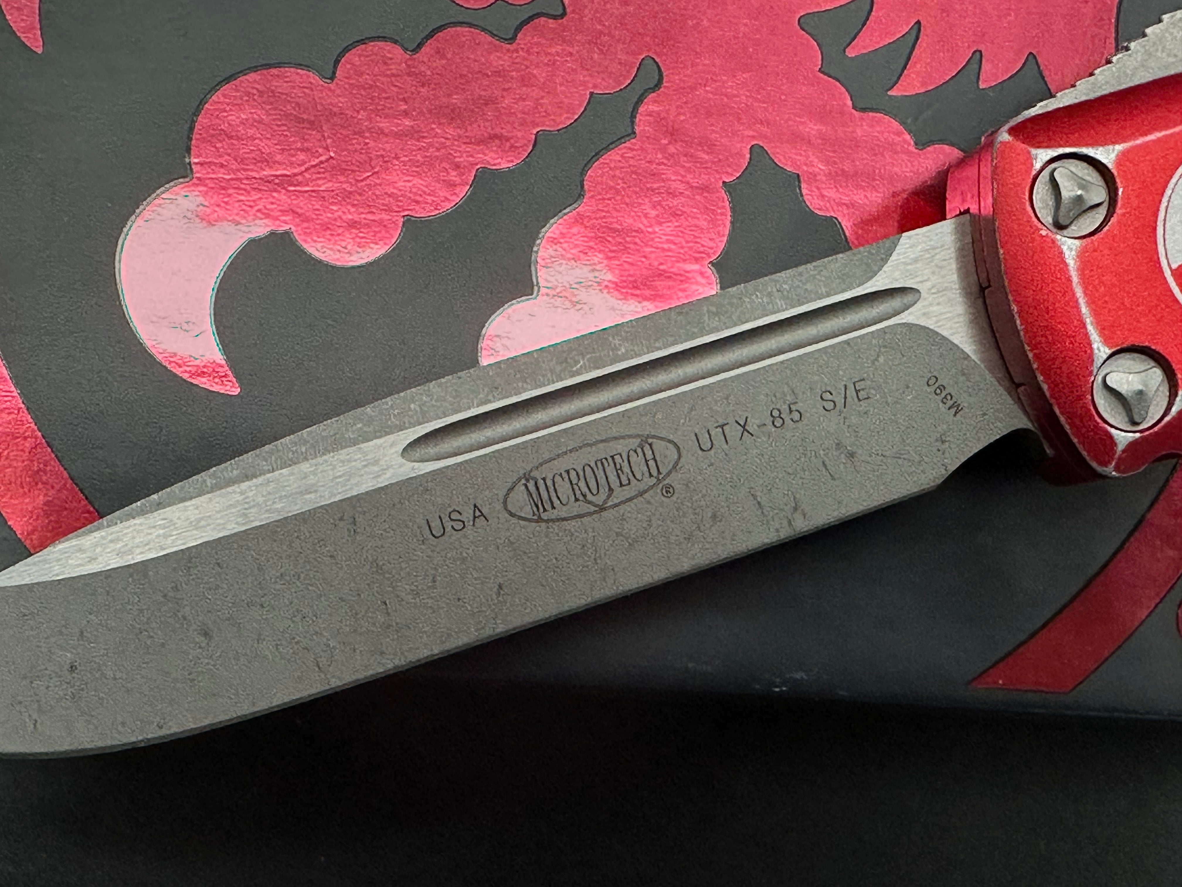 Microtech UTX-85 S/E OTF Automatic Knife Distressed Red Aluminum (3.1" SW)