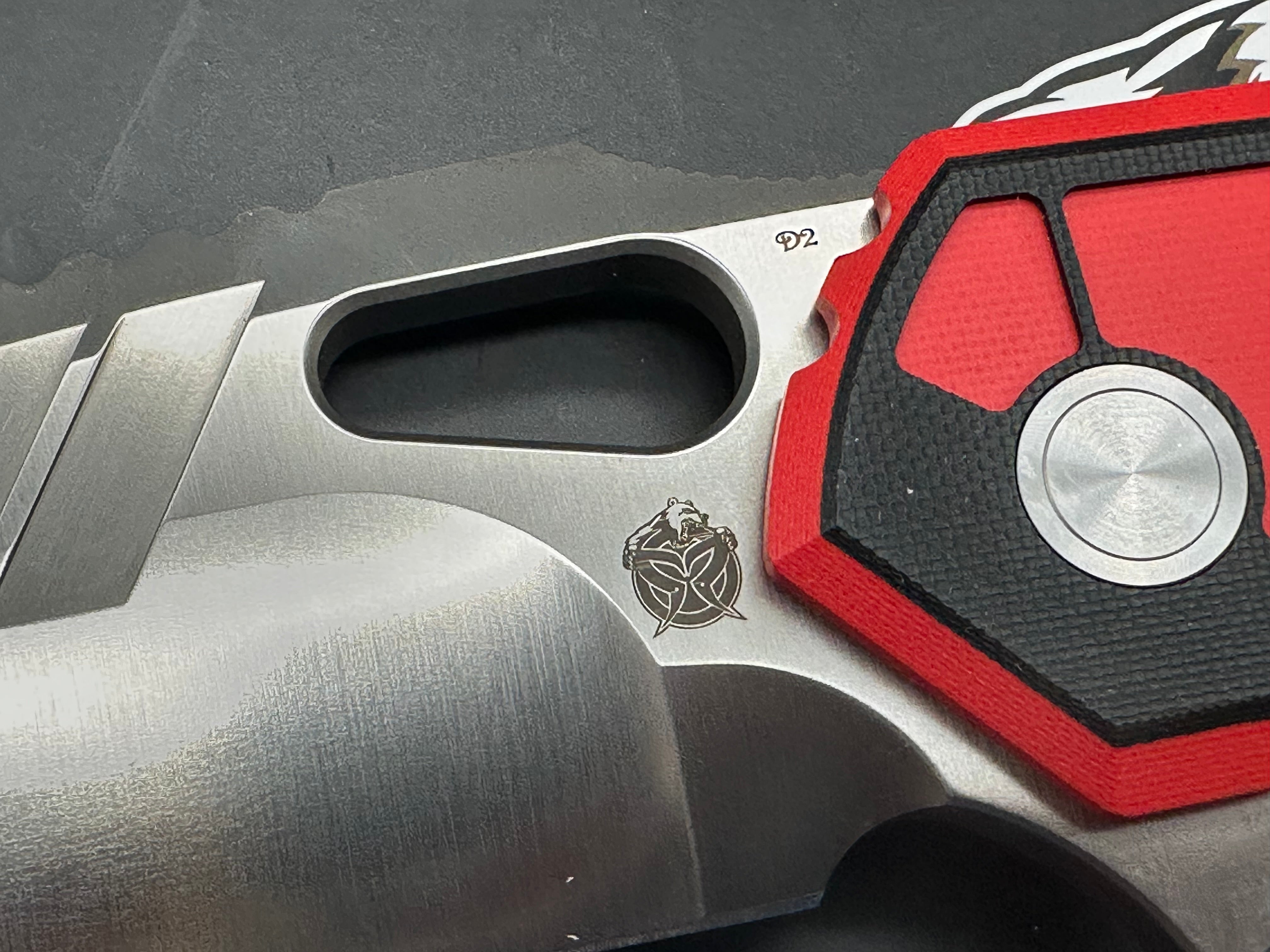 PMP PARAGON RED/BLACK G10 HANDLE STONEWASHED D2 BLADE