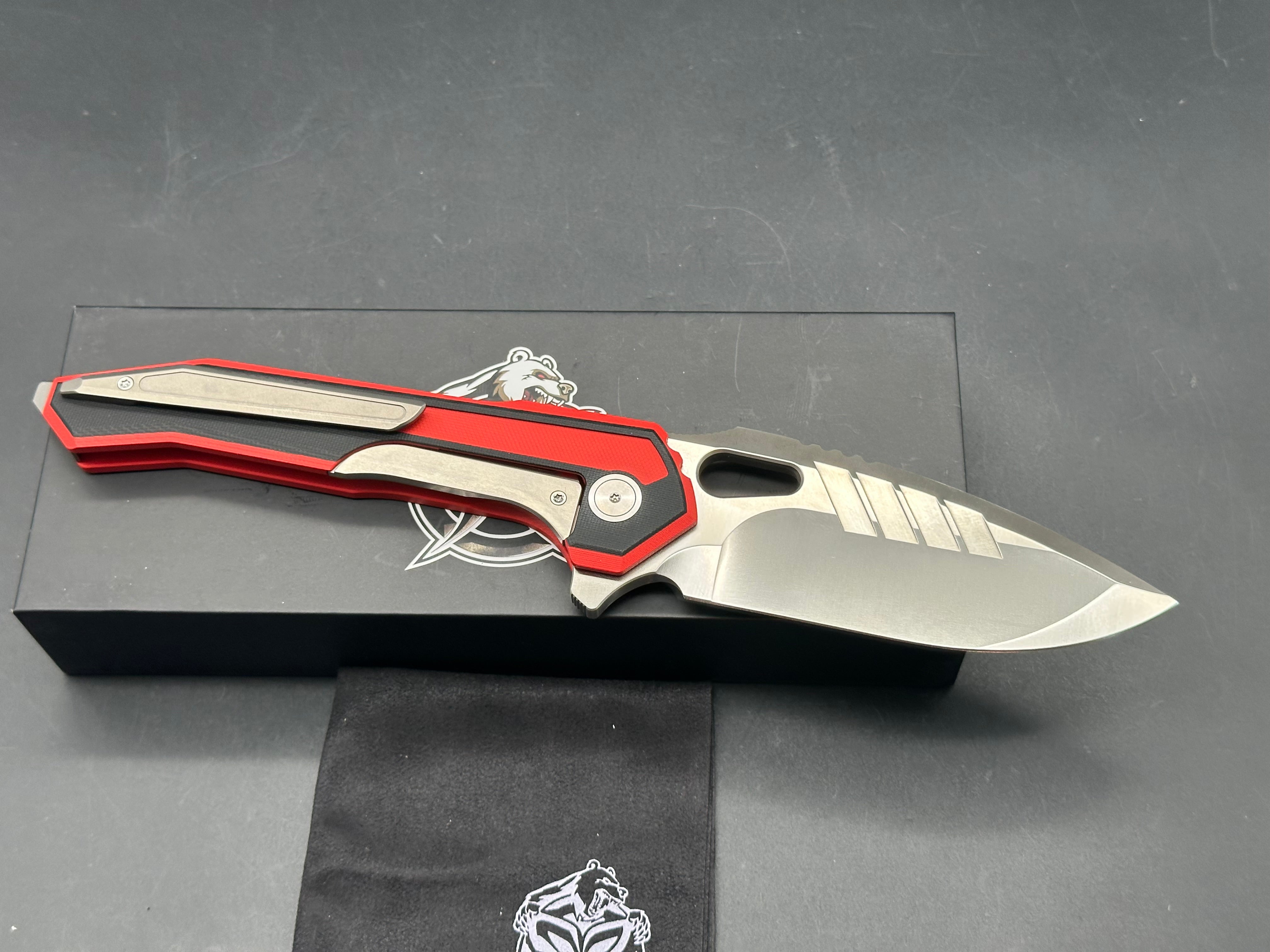PMP PARAGON RED/BLACK G10 HANDLE STONEWASHED D2 BLADE