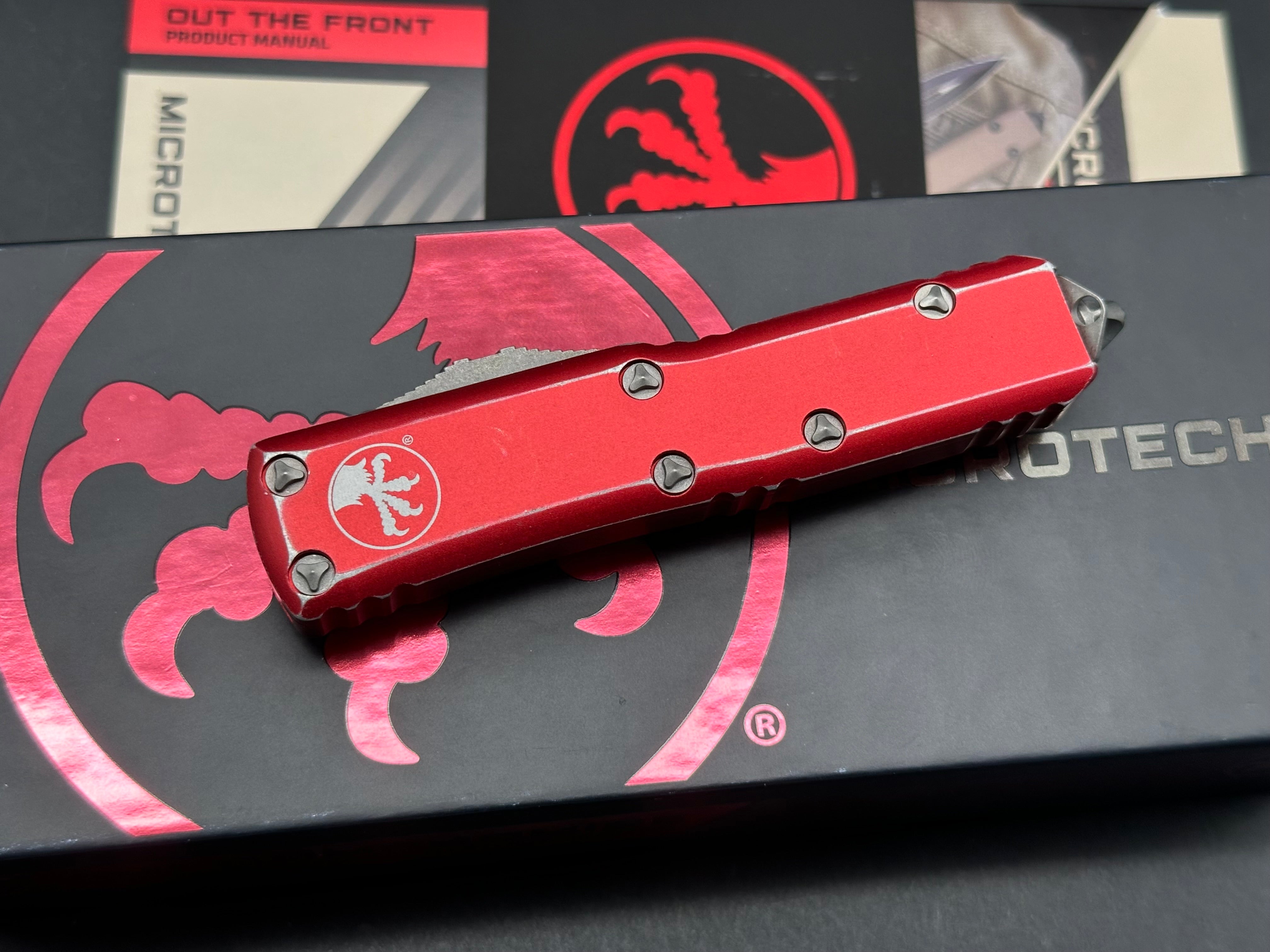 Microtech UTX-85 S/E OTF Automatic Knife Distressed Red Aluminum (3.1" SW)