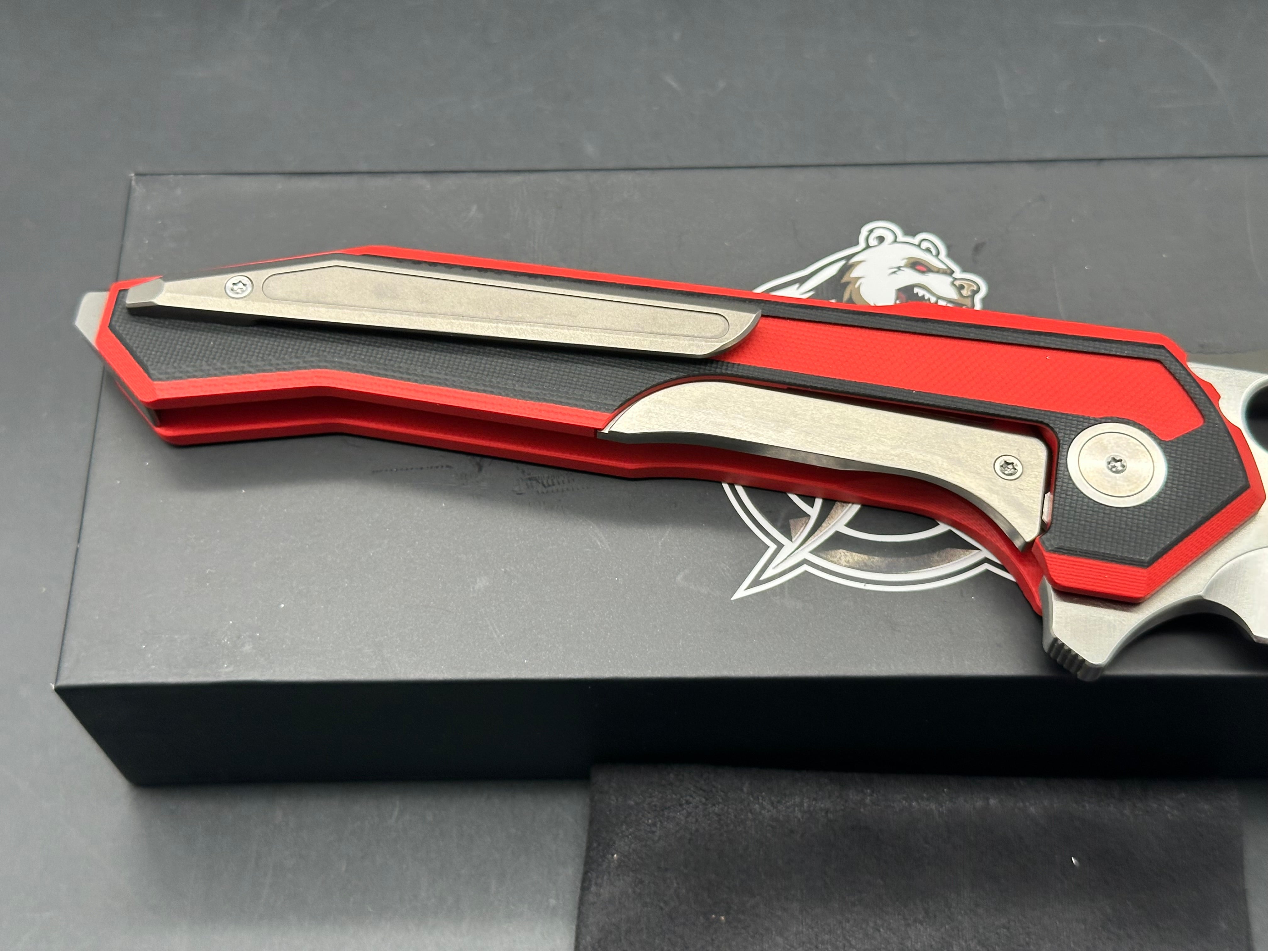 PMP PARAGON RED/BLACK G10 HANDLE STONEWASHED D2 BLADE