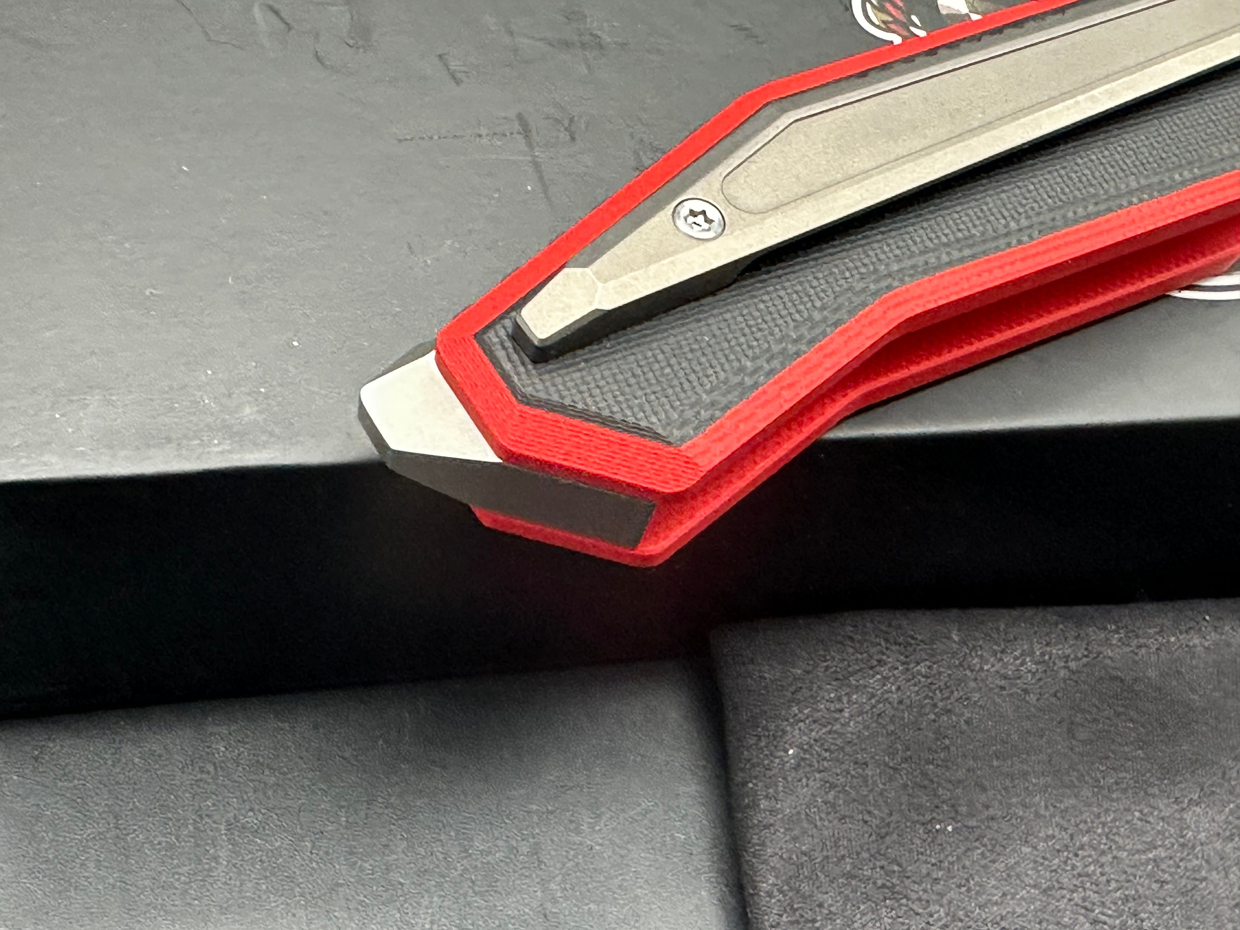 PMP PARAGON RED/BLACK G10 HANDLE STONEWASHED D2 BLADE