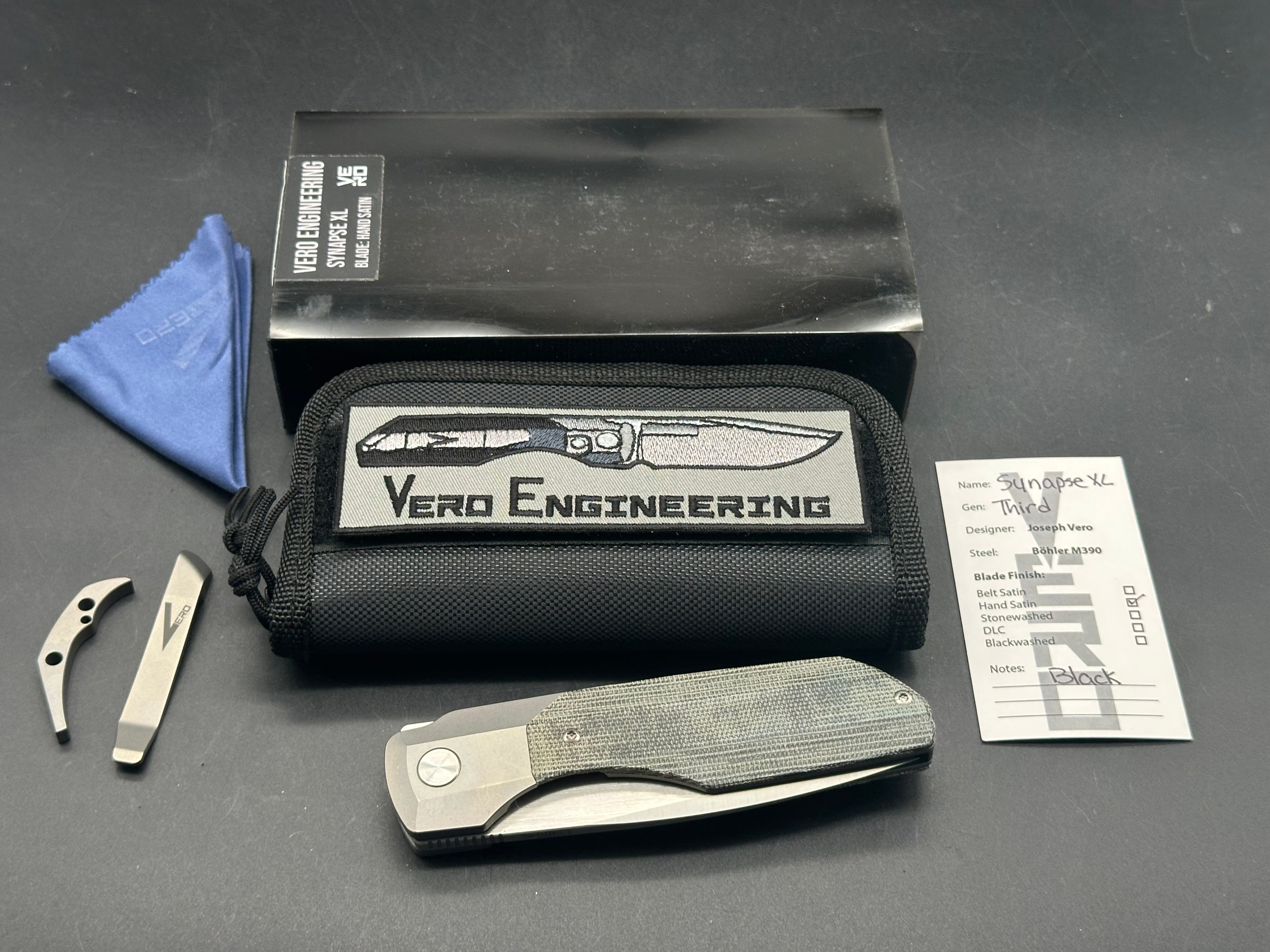 Vero Engineering #1166 Synapse XL Micarta/titanium timascus clip and spacer