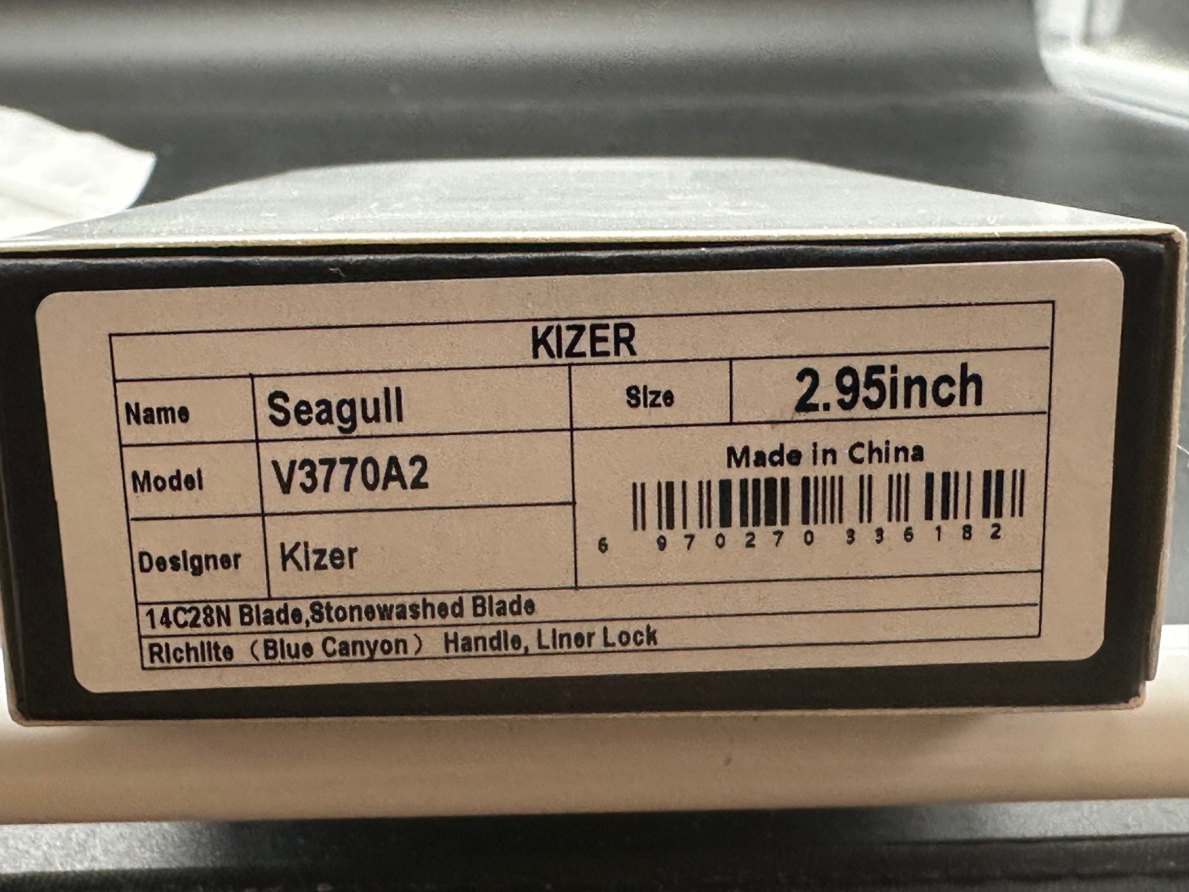 KIZER SEAGULL BLUE CANYON RICHLITE HANDLE 14C28N DROP POINT STONEWASH FINISH