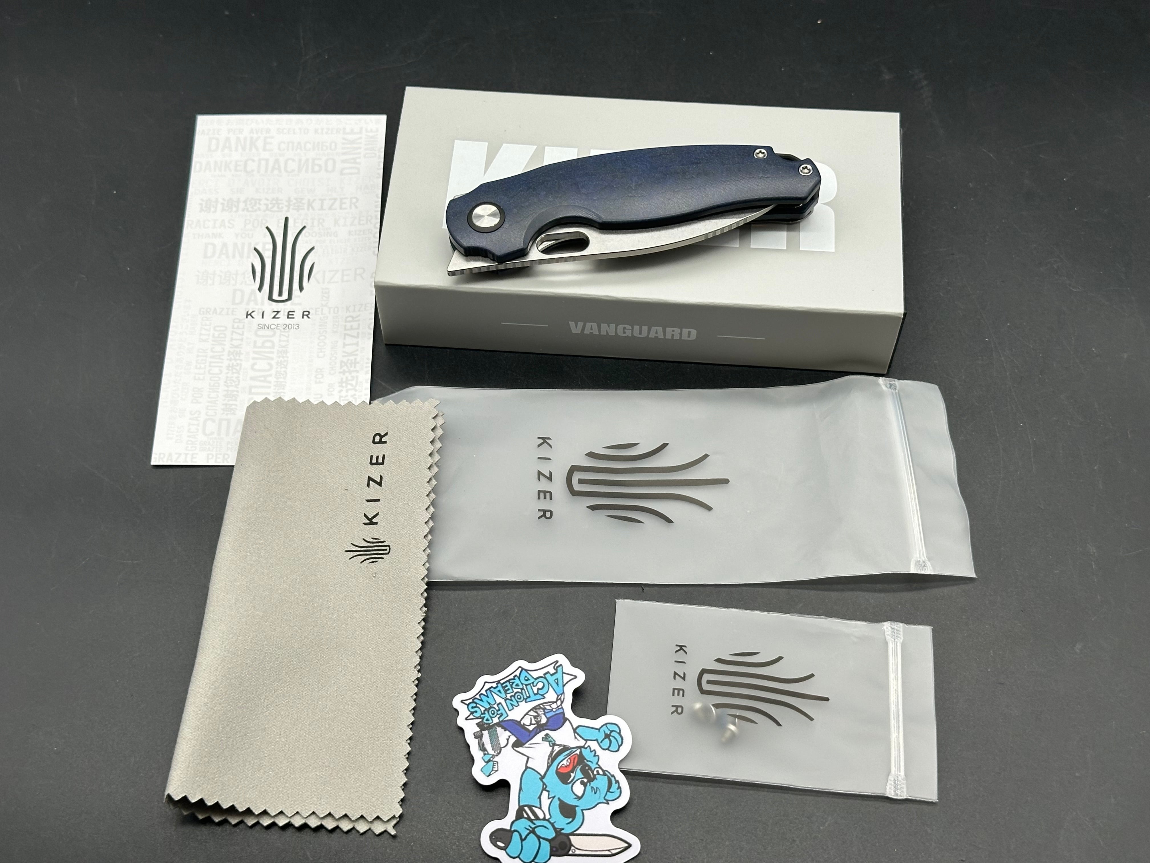 KIZER SEAGULL BLUE CANYON RICHLITE HANDLE 14C28N DROP POINT STONEWASH FINISH