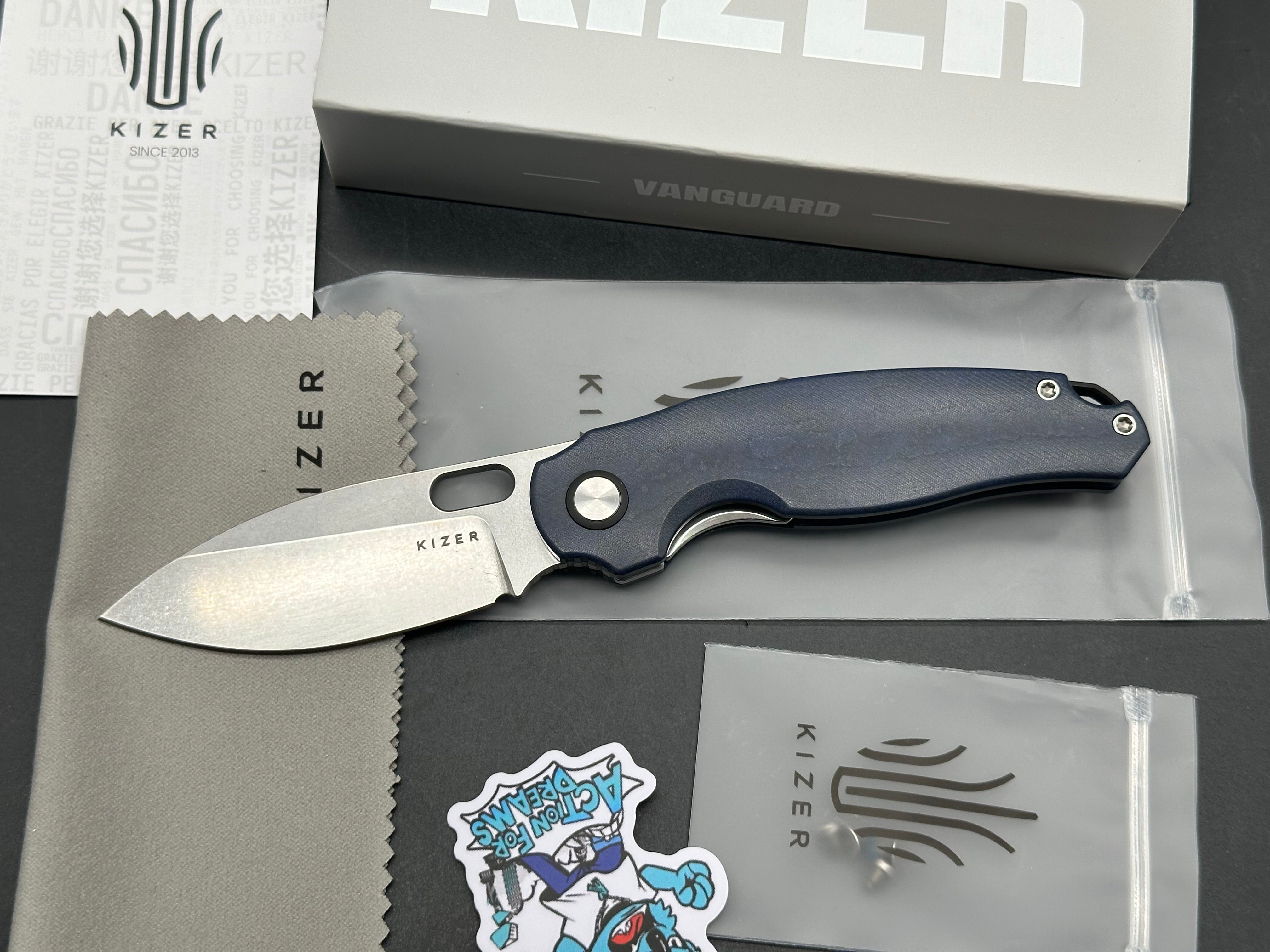 KIZER SEAGULL BLUE CANYON RICHLITE HANDLE 14C28N DROP POINT STONEWASH FINISH