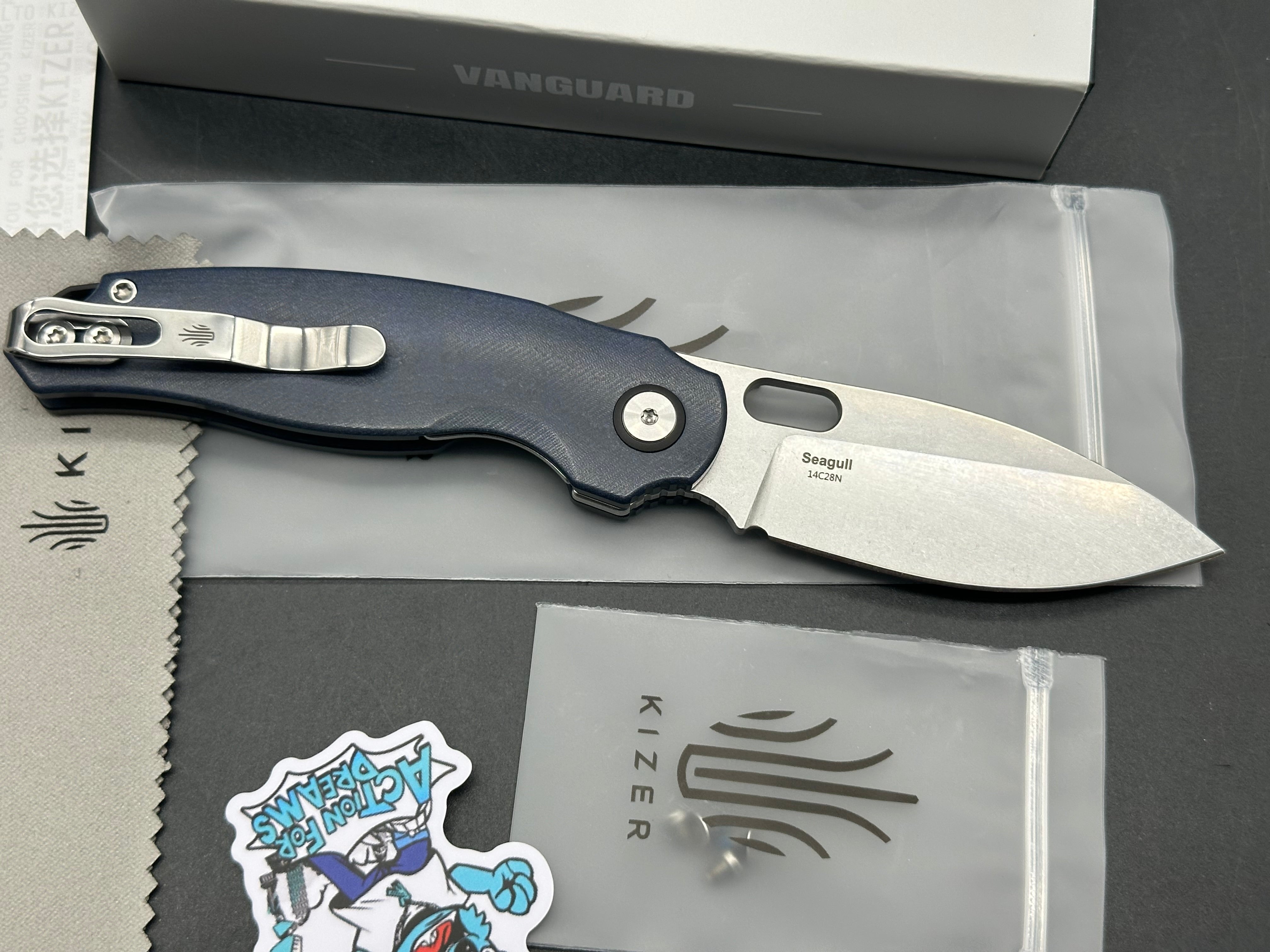 KIZER SEAGULL BLUE CANYON RICHLITE HANDLE 14C28N DROP POINT STONEWASH FINISH