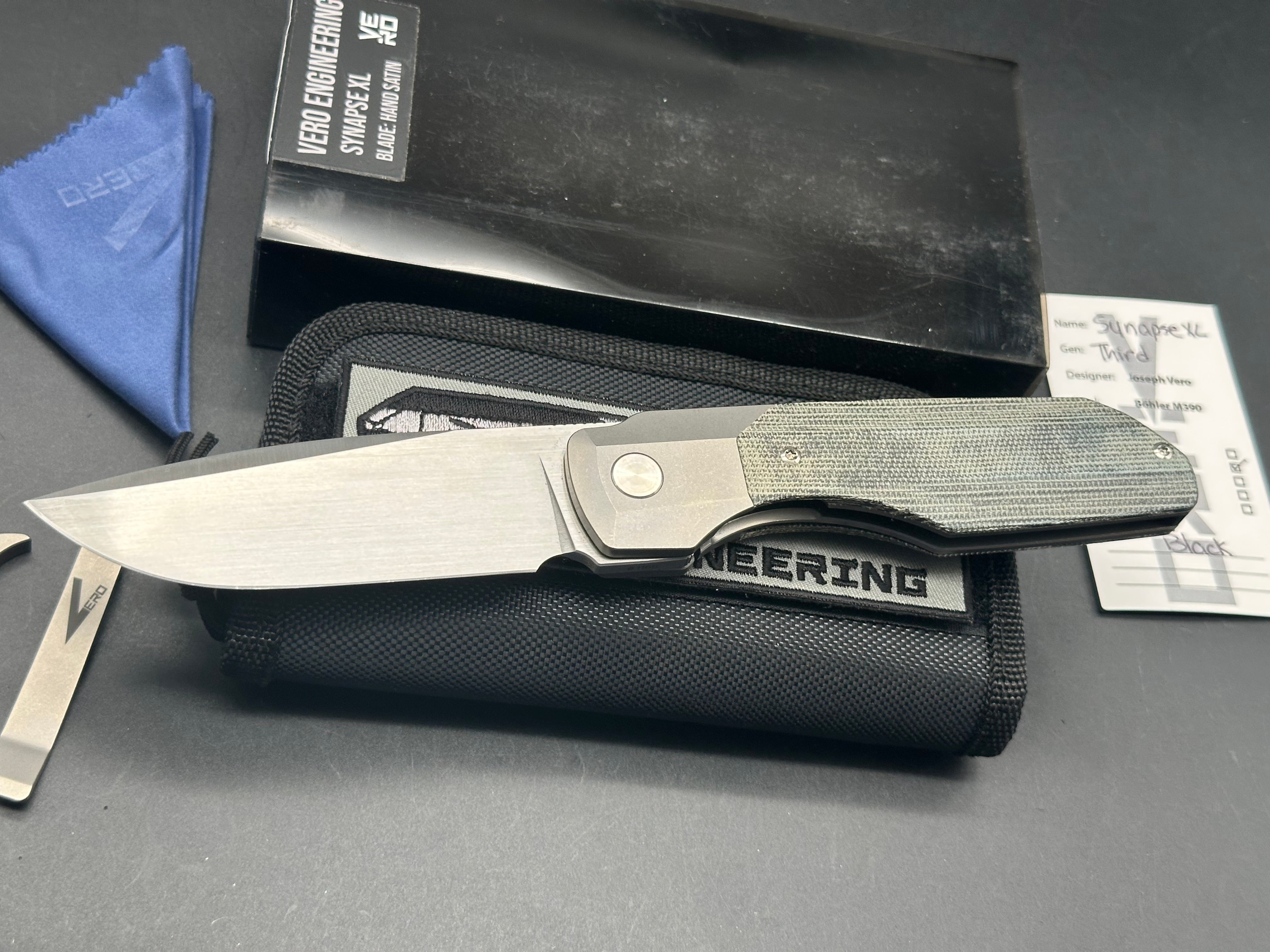 Vero Engineering #1166 Synapse XL Micarta/titanium timascus clip and spacer
