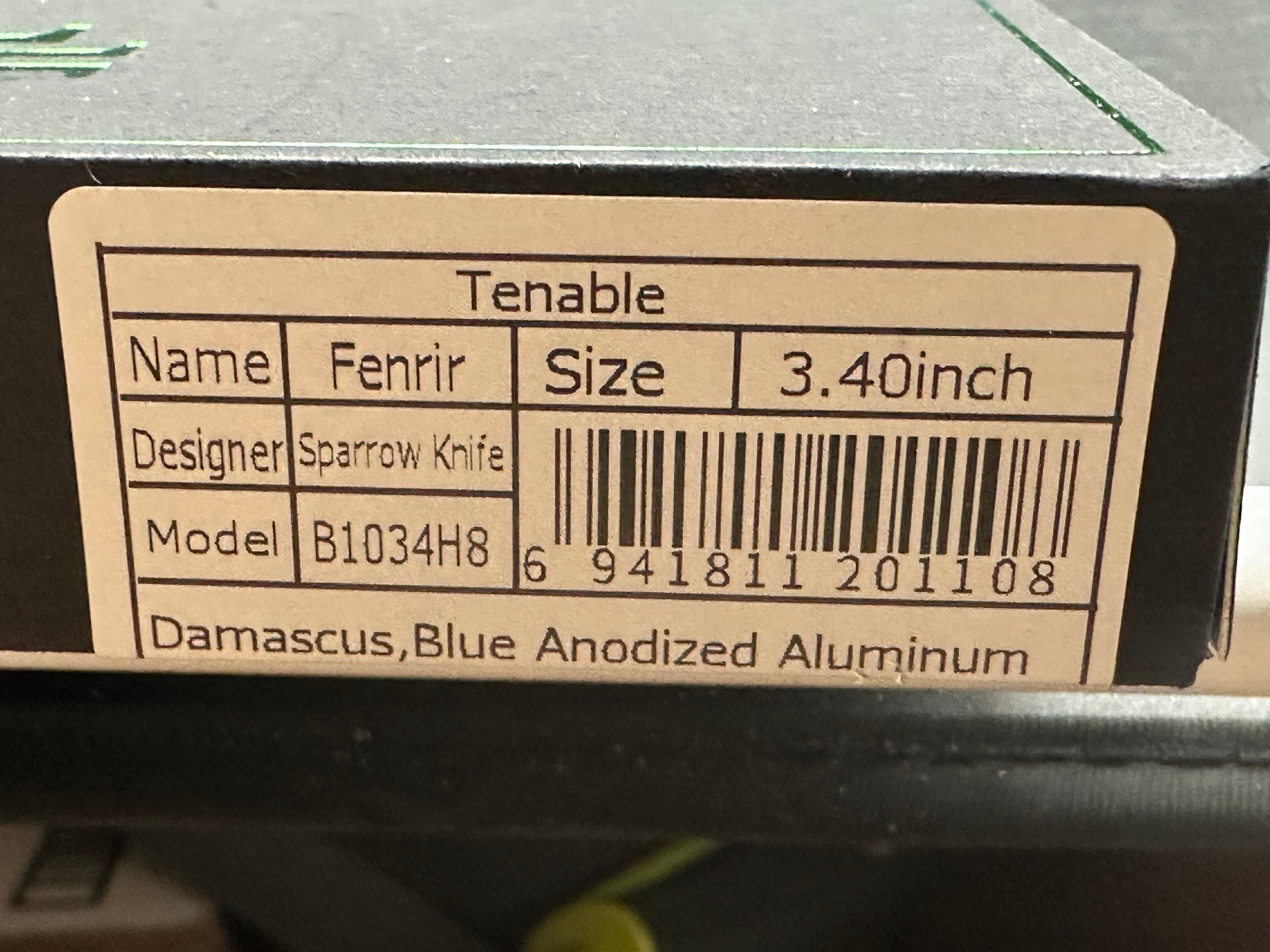 TENABLE FENRIR TOP LINER LOCK BLUE ALUMINUM HANDLE DAMASCUS BLADE