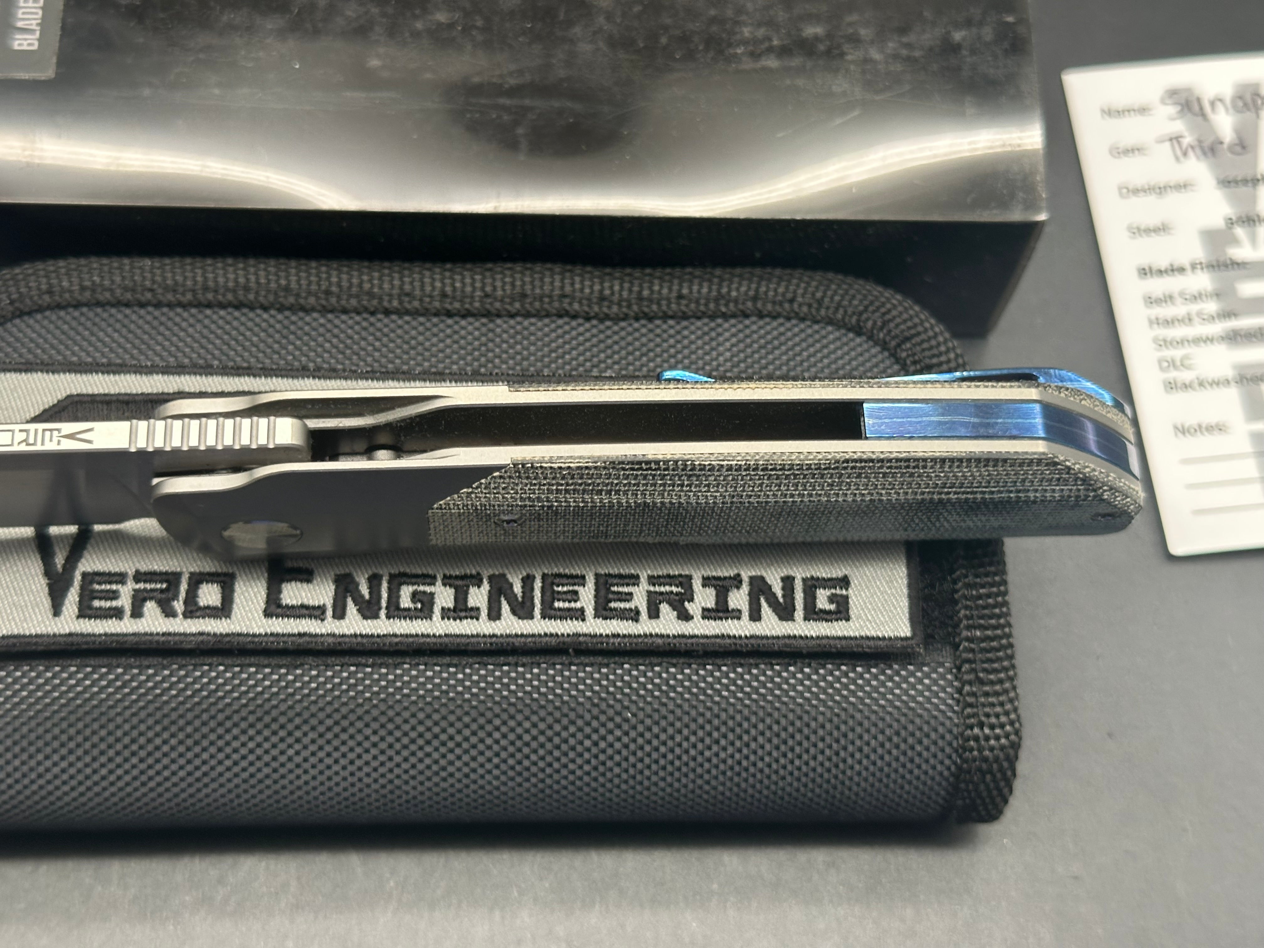 Vero Engineering #1166 Synapse XL Micarta/titanium timascus clip and spacer