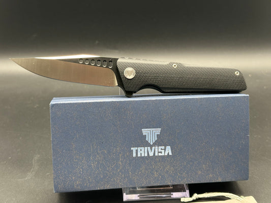 TRIVISA ORION-03B FOLDING KNIFE BLACK G10 HANDLE D2 DROP POINT PLAIN EDGE SATIN/BLACK FINISH