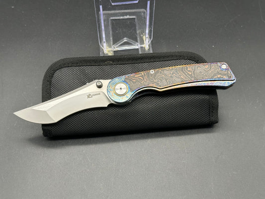 YANGGE FOLDING KNIFE COLOR TITANIUM COPPER FOIL CARBON FIBER HANDLE S90V BLADE