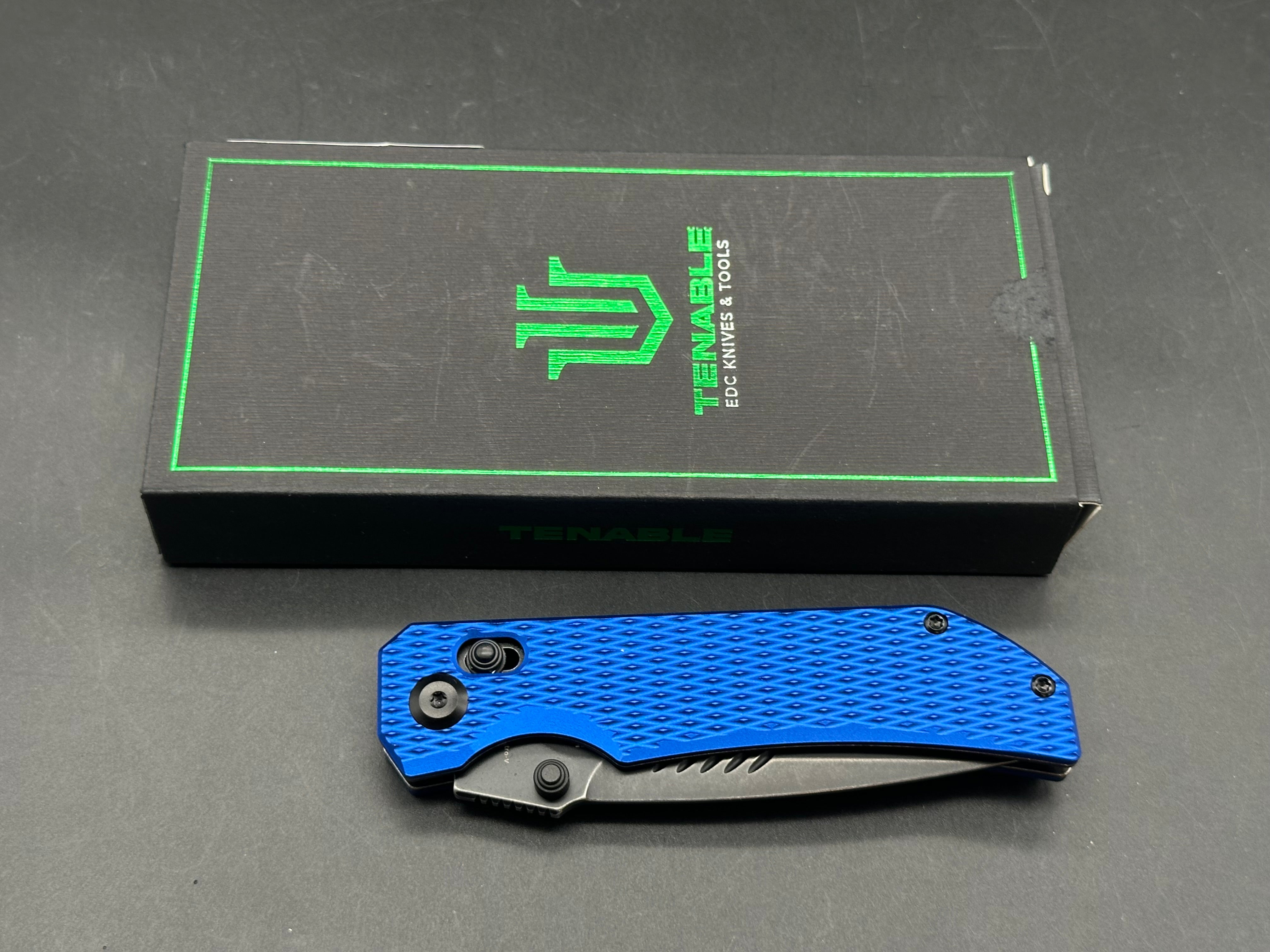 TENABLE EAGLESTRIKE BLUE ALUMINUM HANDLE NITRO-V PLAIN EDGE BLACK STONEWASH FINISH