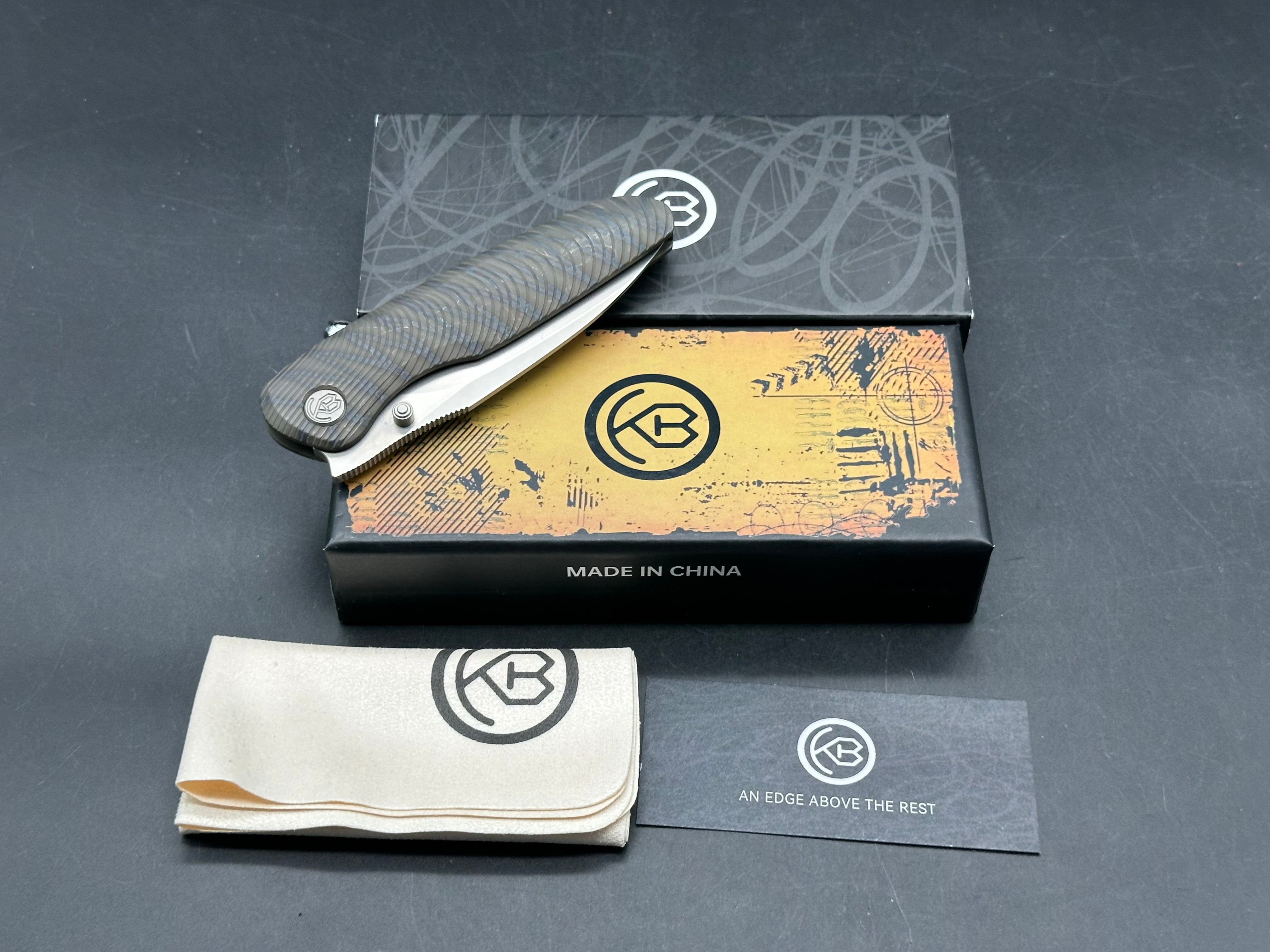 KB Pioneer Folding Knife Flame Titanium w/ Wave Milling Handle 3.35'' Beadblast 20CV Blade