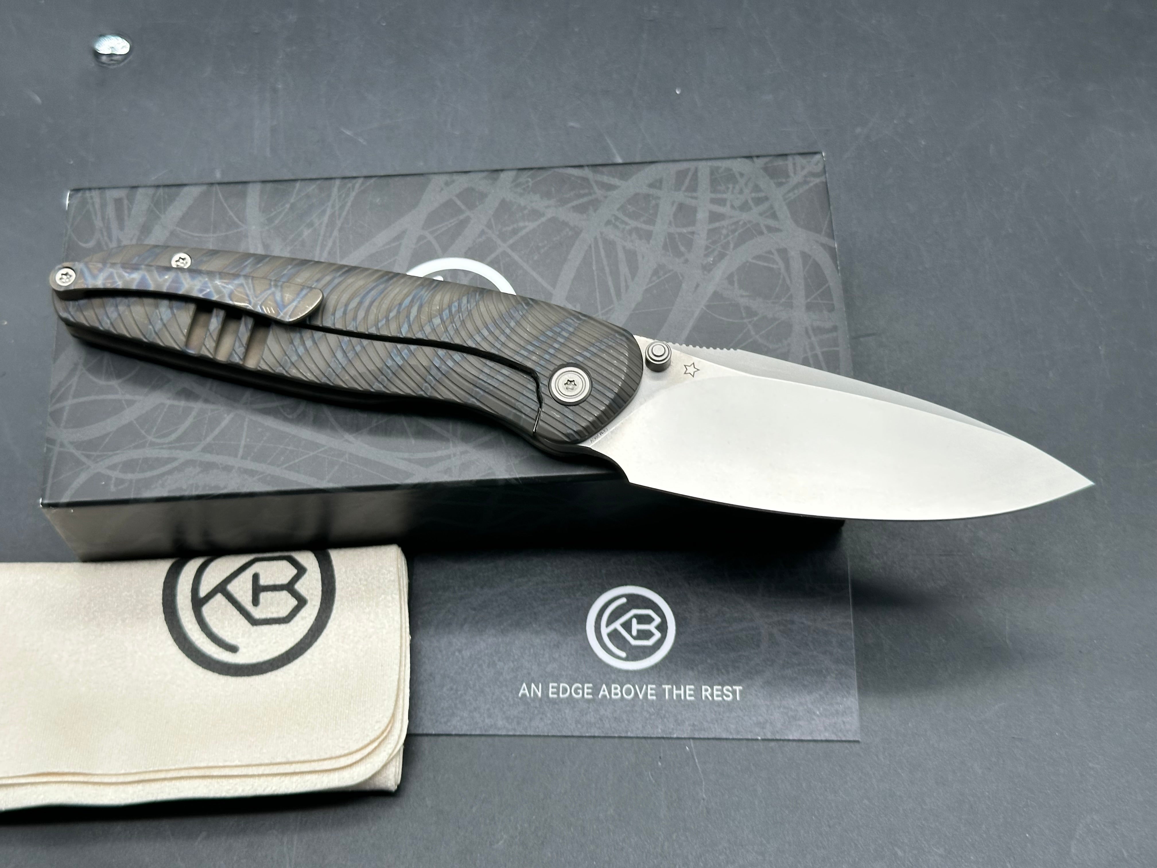 KB Pioneer Folding Knife Flame Titanium w/ Wave Milling Handle 3.35'' Beadblast 20CV Blade