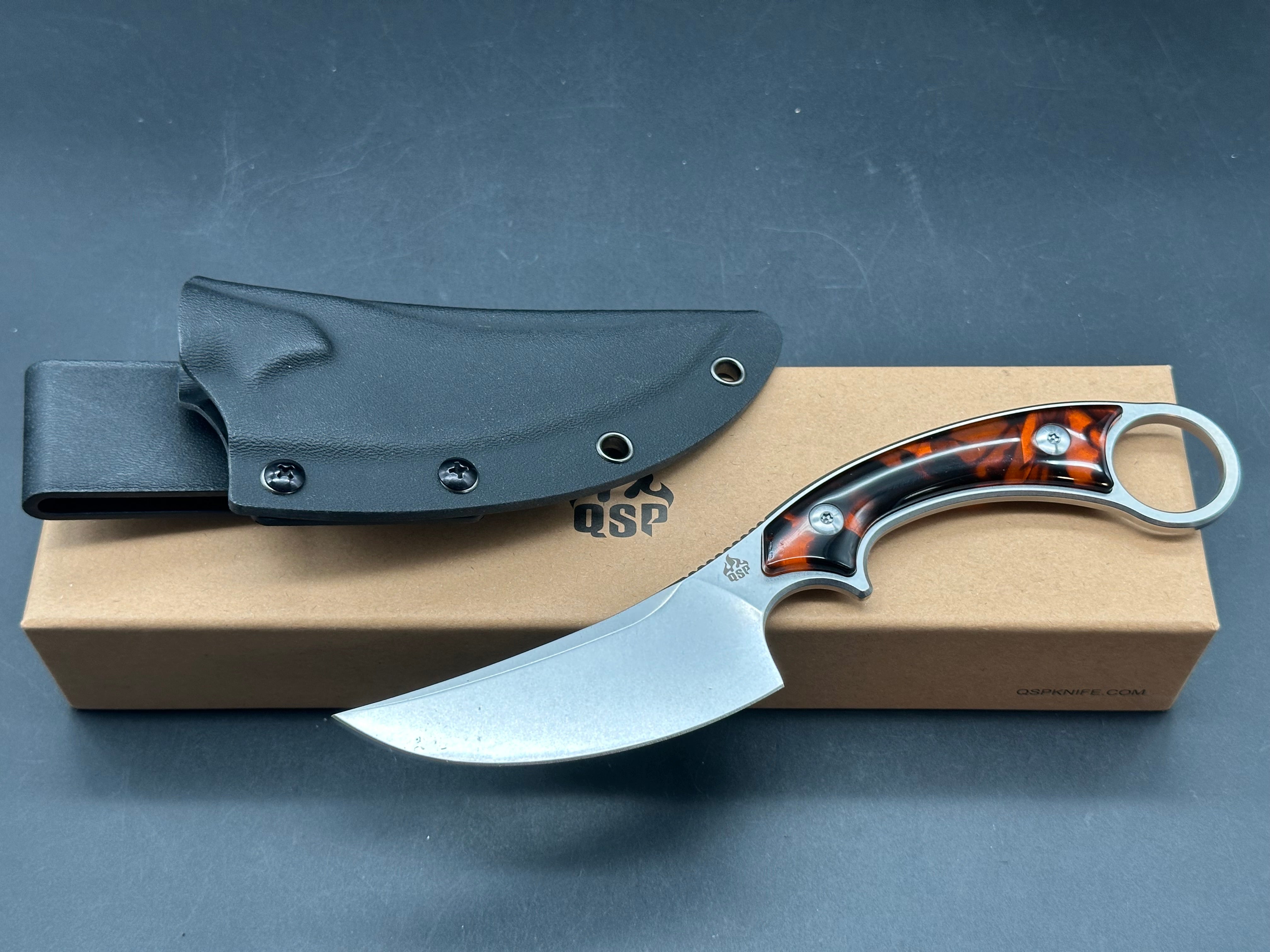 QSP VIPER TORTOISE RESIN HANDLE 10CR15MOV CLIP POINT PLAIN EDGE