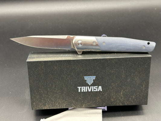 TRIVISA LEOMINOR-03G FOLDING KNIFE BLUE G10 HANDLE K110 PLAIN EDGE SATIN FINISH