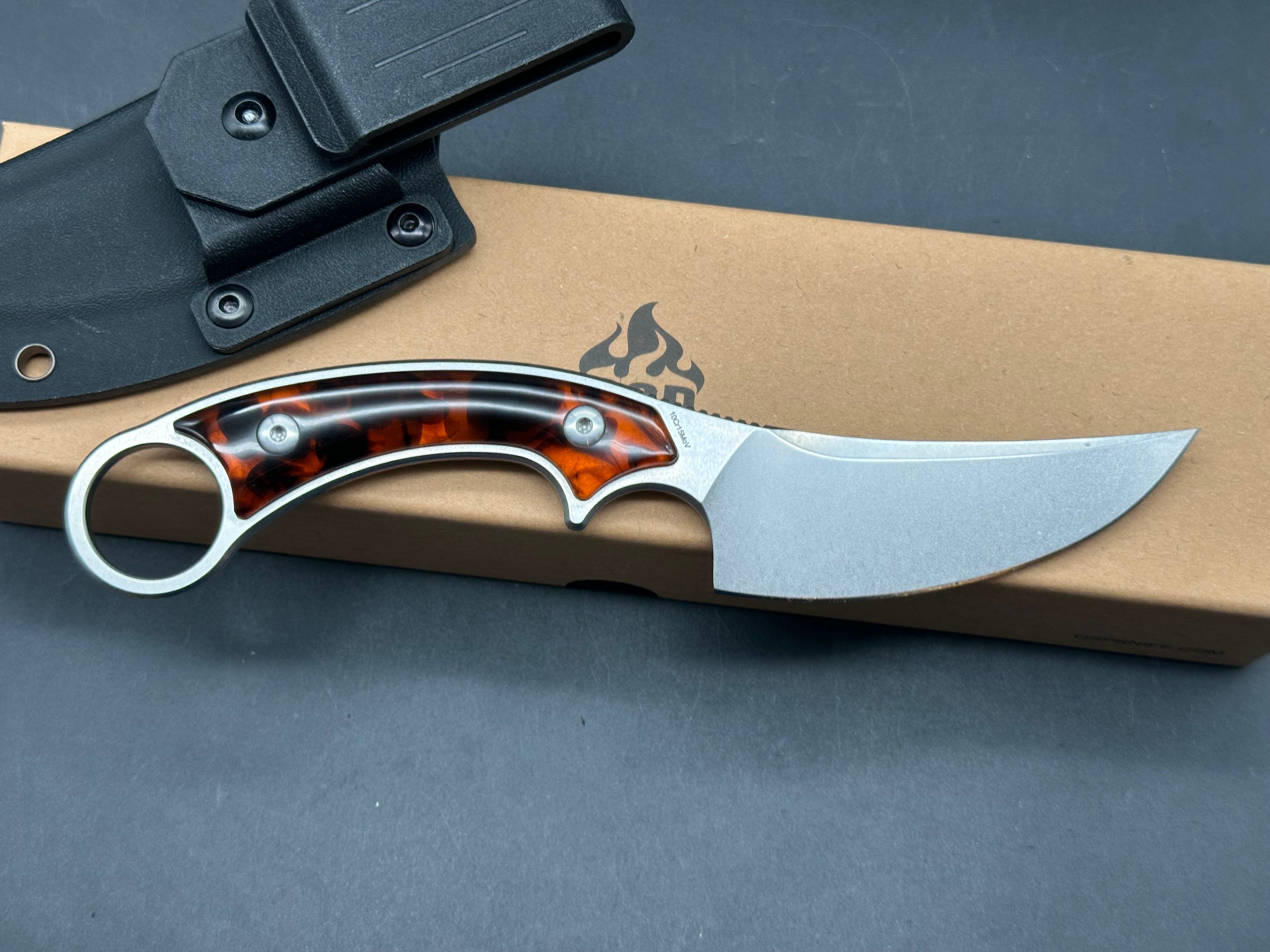 QSP VIPER TORTOISE RESIN HANDLE 10CR15MOV CLIP POINT PLAIN EDGE