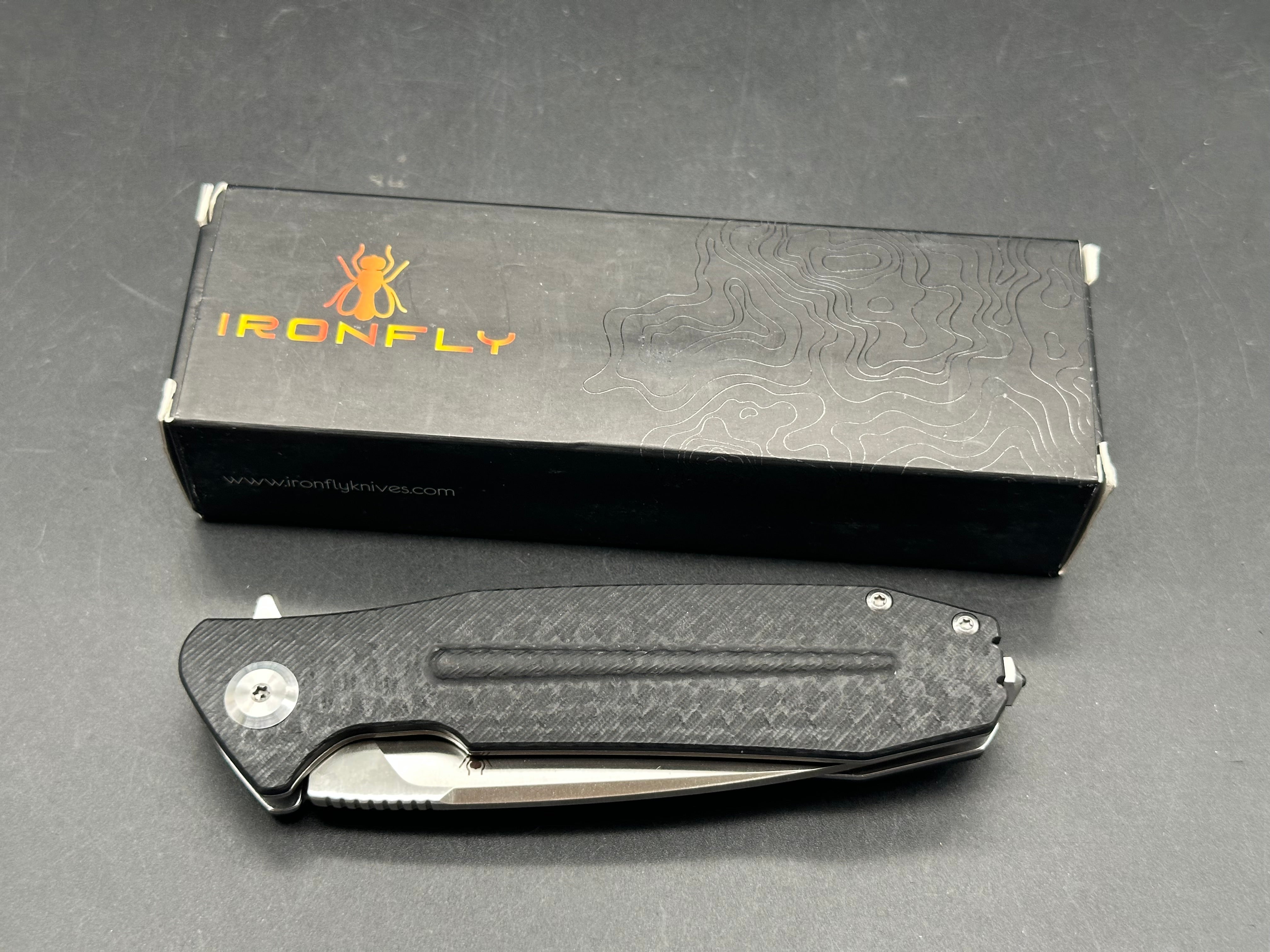 IRONFLY ZESTY BLACK G10 HANDLE WITH CARBON FIBER TEXTURE VG10 SATIN BLADE
