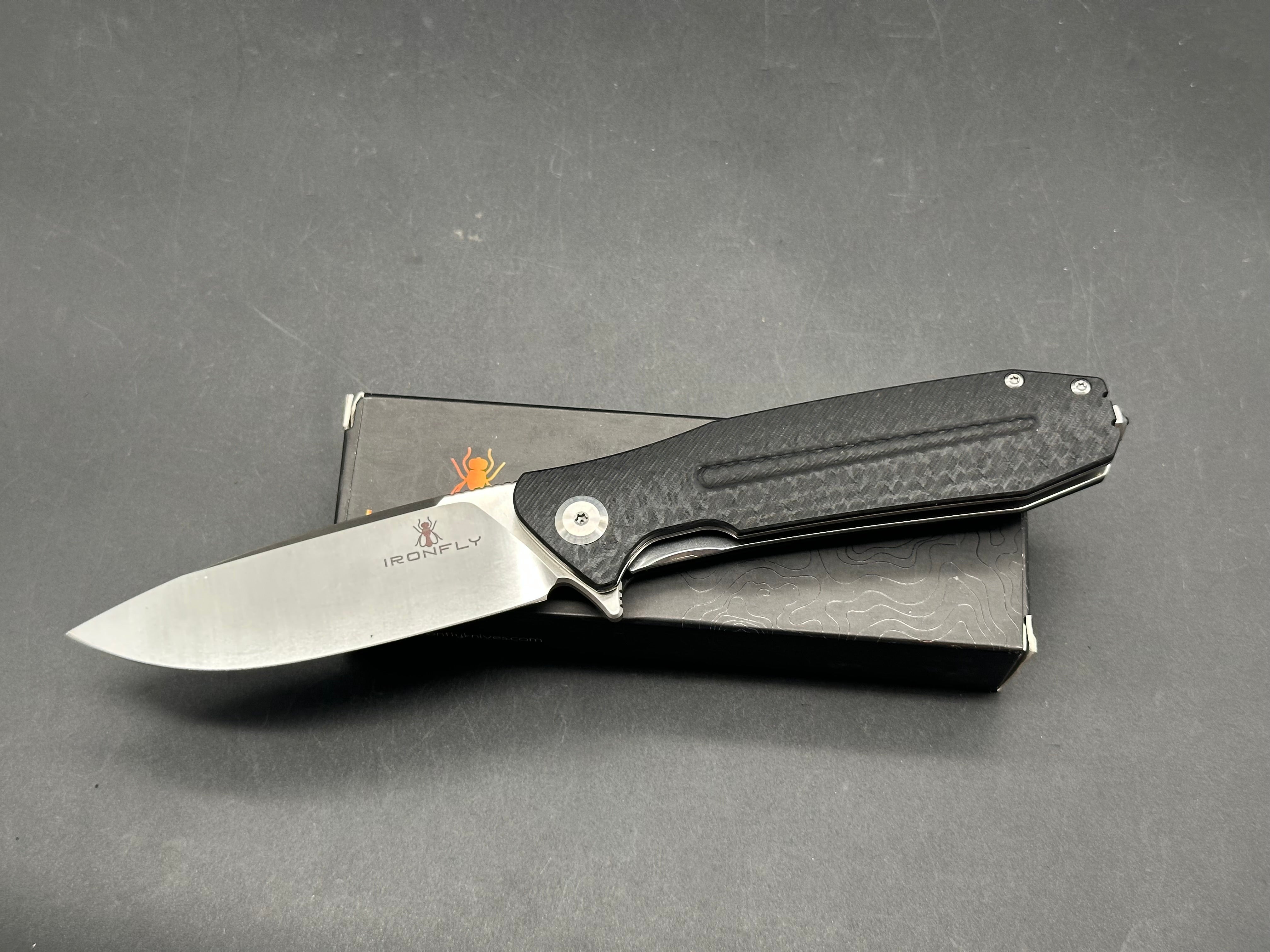IRONFLY ZESTY BLACK G10 HANDLE WITH CARBON FIBER TEXTURE VG10 SATIN BLADE