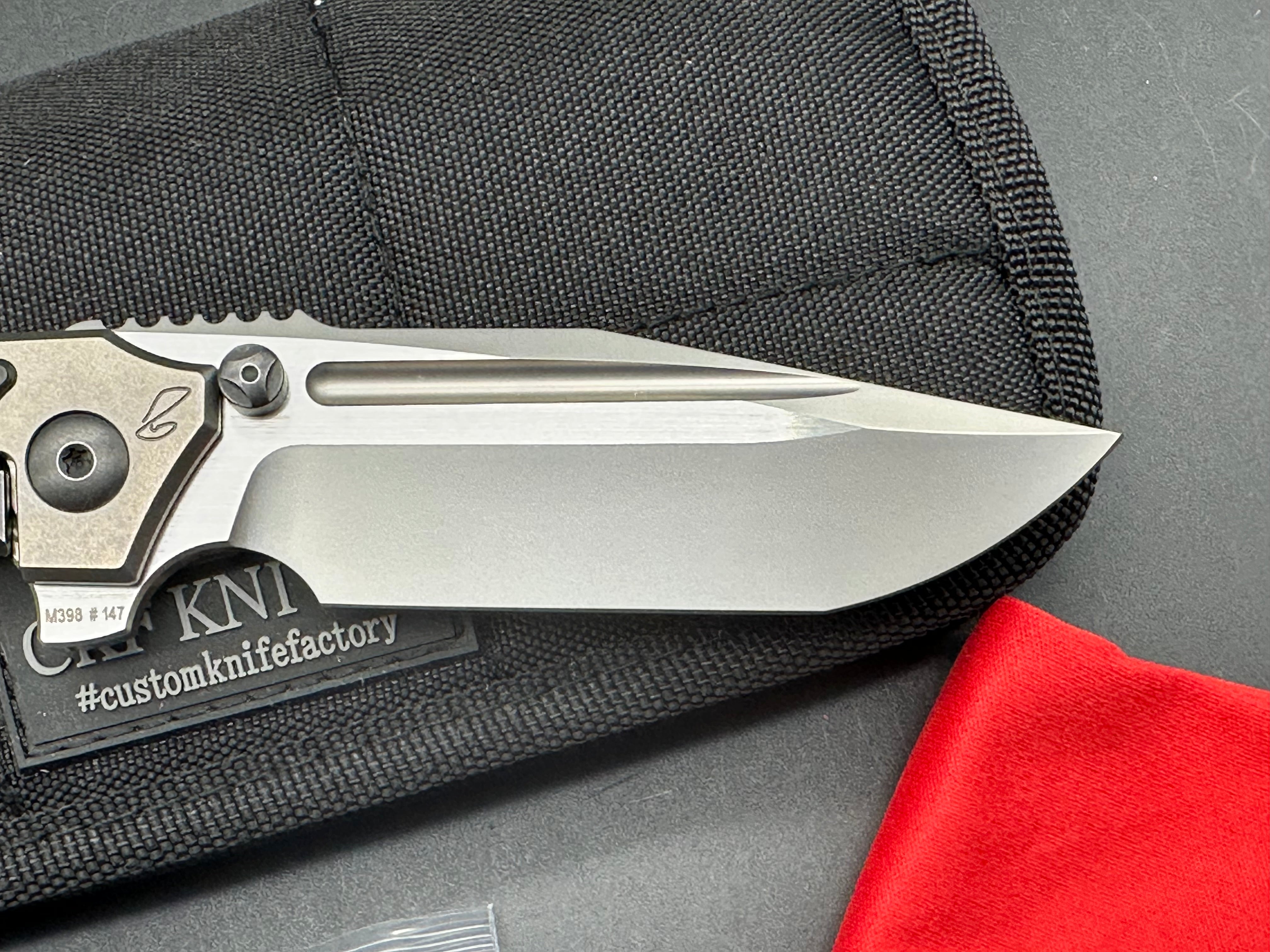 CKF Snafu 4.0 Medium #147, Blasted Hollow Ground M398 Blade with Satin Flats,Integral Titanium Handles with Carbon Fiber Inlays