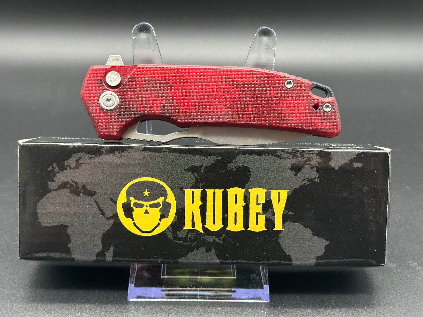 KU316C RDF with Button Lock,Dyed Red Camo G-10 Handle AUS-10 blade