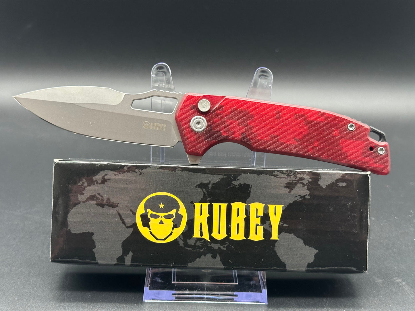 KU316C RDF with Button Lock,Dyed Red Camo G-10 Handle AUS-10 blade