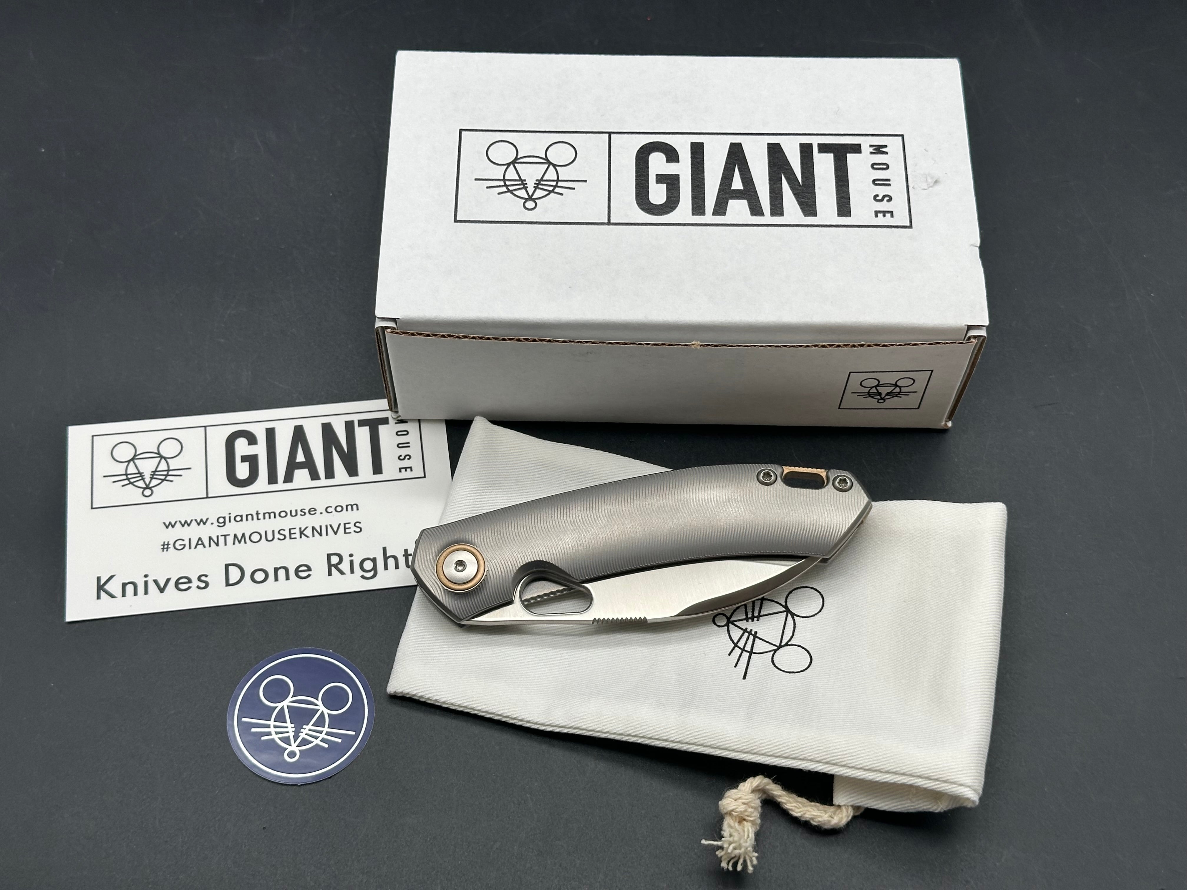 GiantMouse GM11 #145/400, Satin CPM-Magnacut Blade, Milled Contoured Titanium Handles, Bronze Backspacer