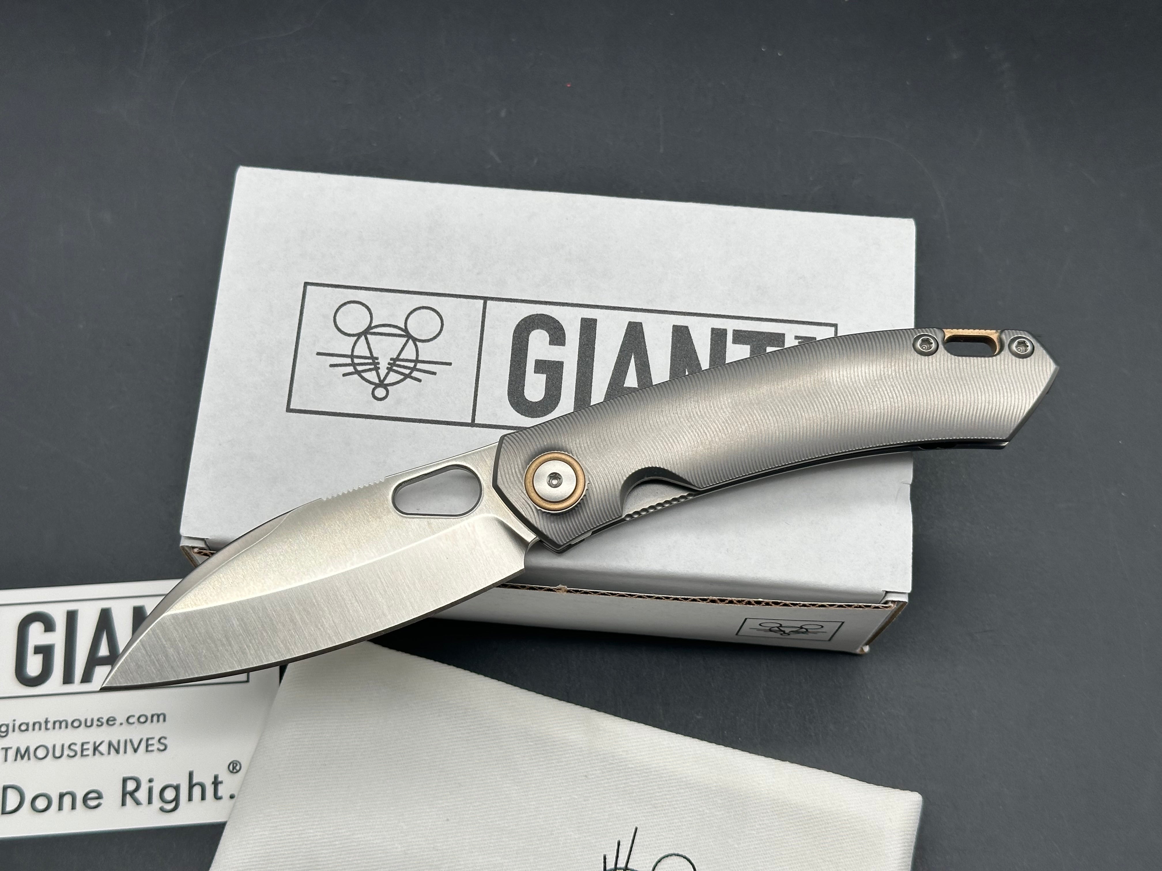 GiantMouse GM11 #145/400, Satin CPM-Magnacut Blade, Milled Contoured Titanium Handles, Bronze Backspacer