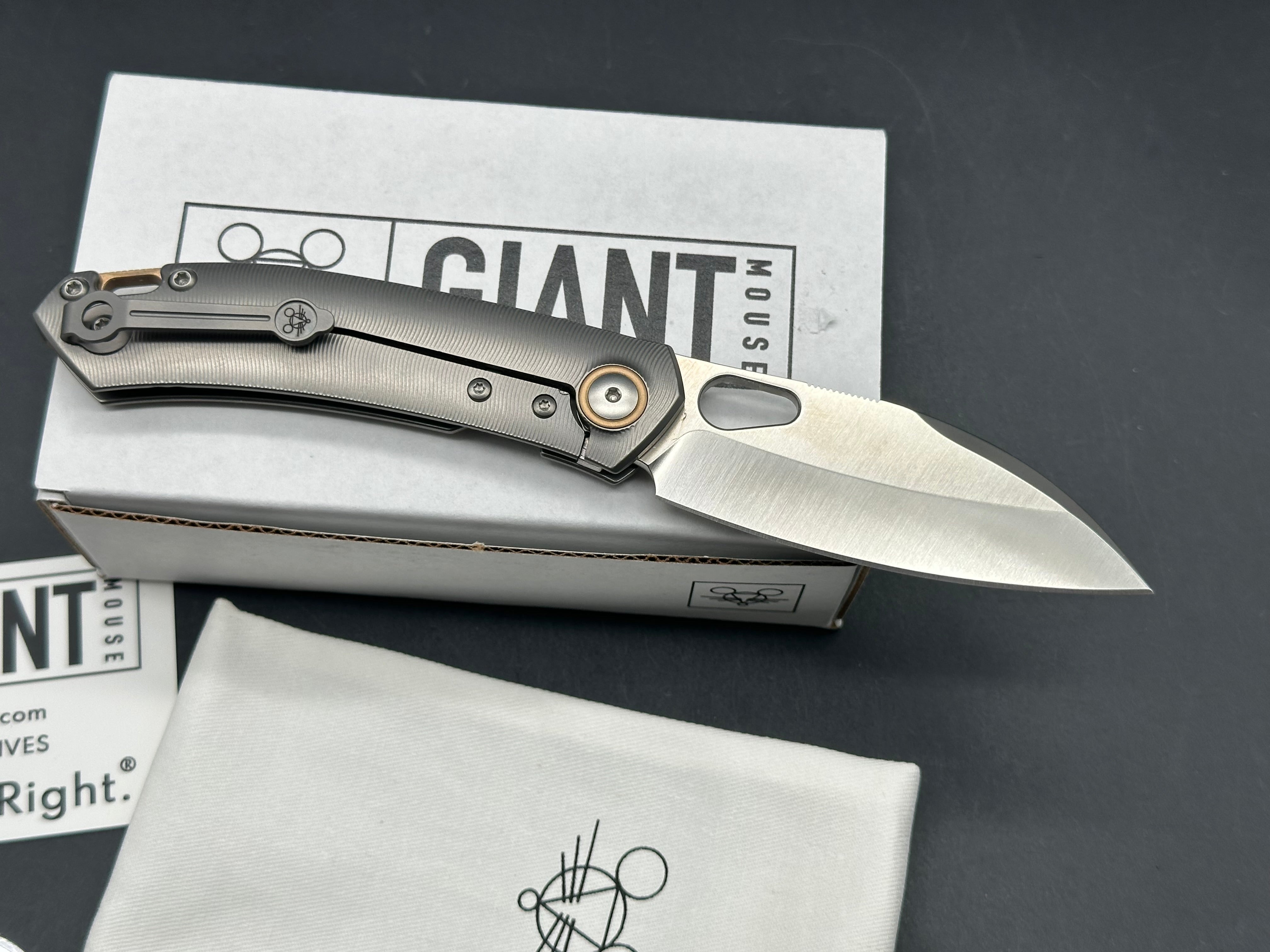 GiantMouse GM11 #145/400, Satin CPM-Magnacut Blade, Milled Contoured Titanium Handles, Bronze Backspacer