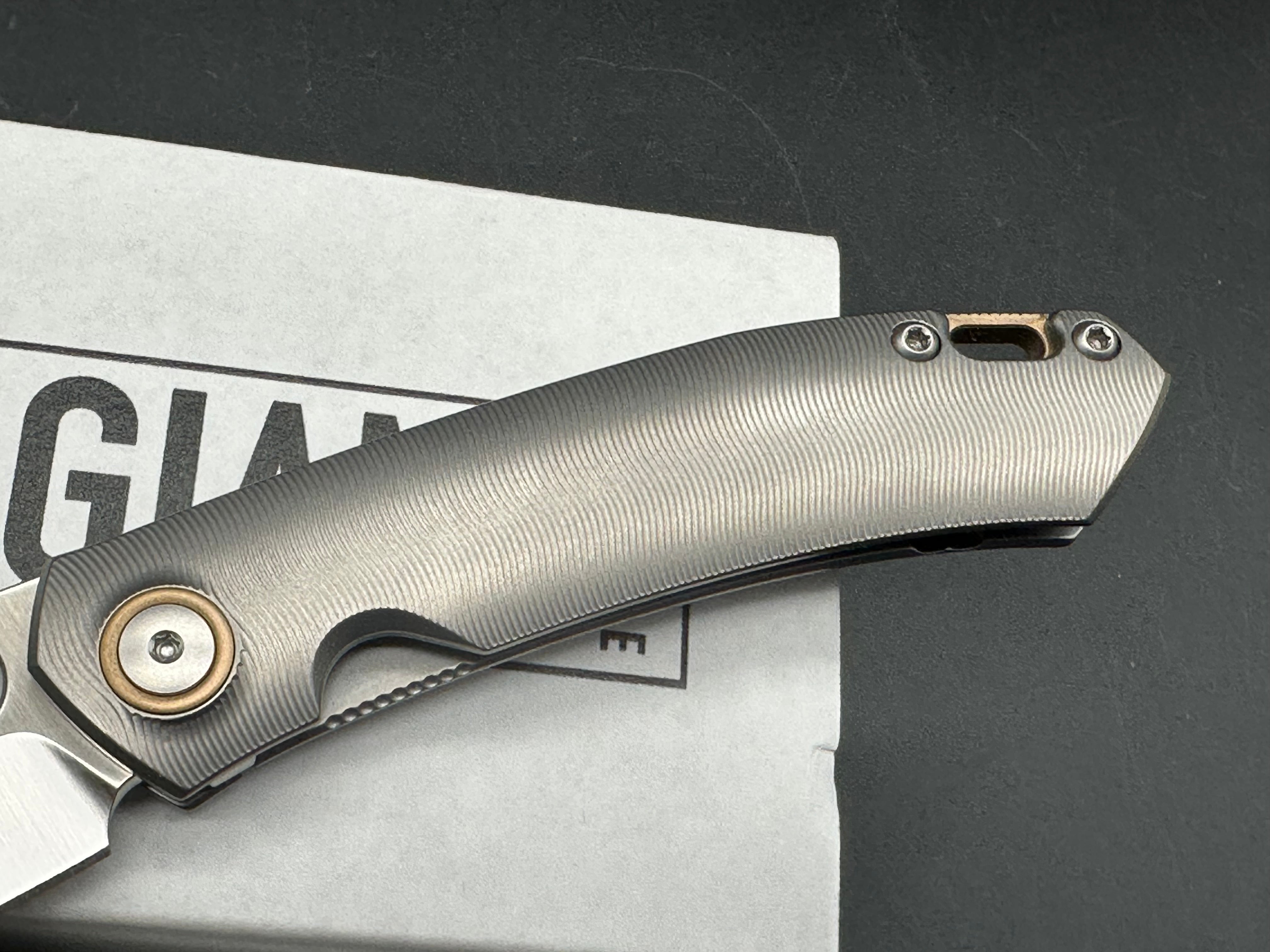 GiantMouse GM11 #145/400, Satin CPM-Magnacut Blade, Milled Contoured Titanium Handles, Bronze Backspacer