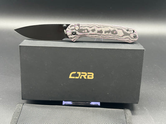 CJRB Pyrite BHQ Exclusive Ti Button Lock Knife Purple Haze Fat Carbon (3.1" PVD)