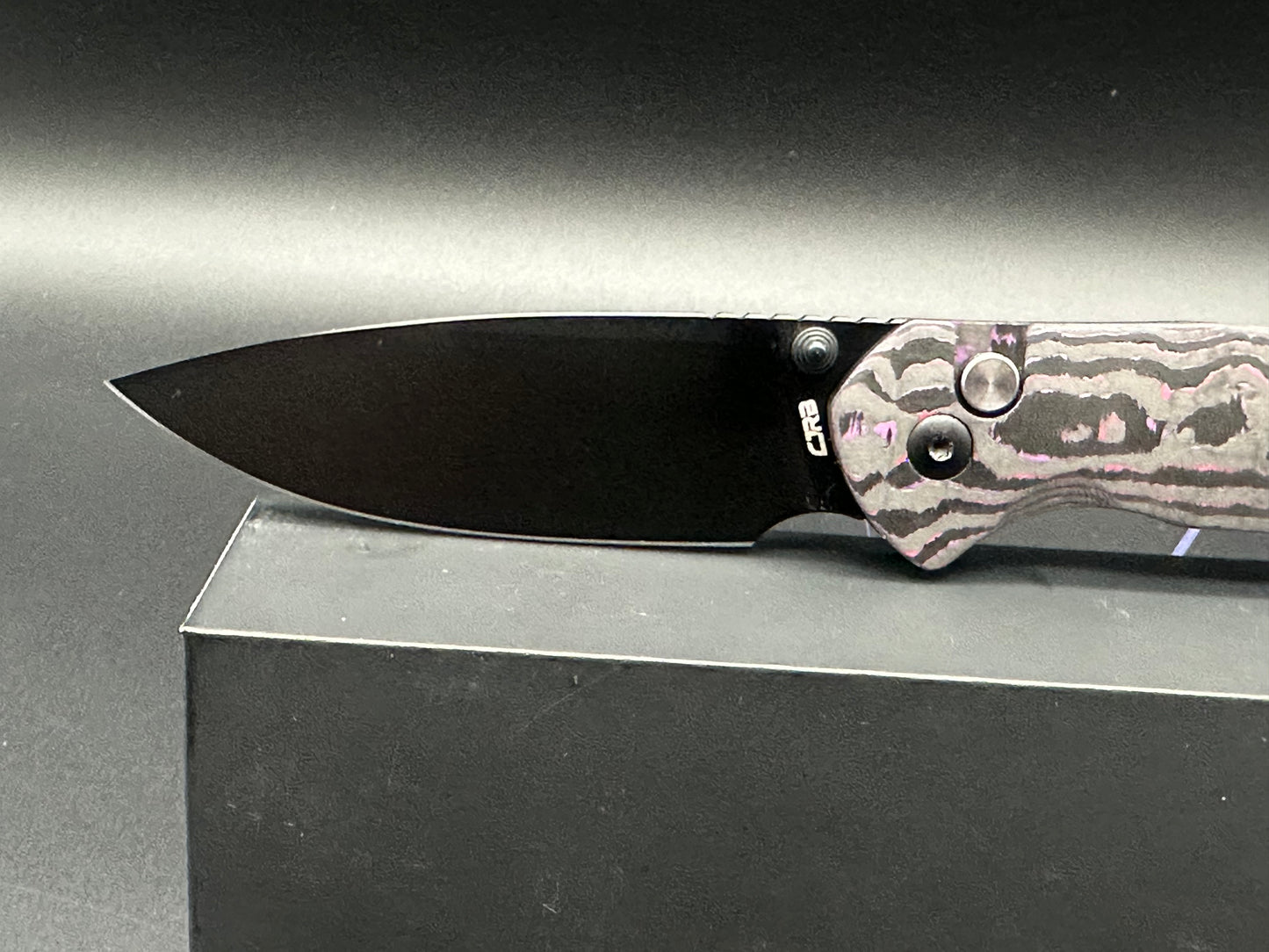 CJRB Pyrite BHQ Exclusive Ti Button Lock Knife Purple Haze Fat Carbon (3.1" PVD)